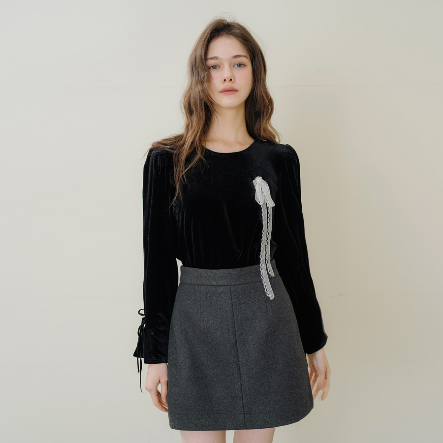 윈터 알파카라이크 레이스라벨 A라인 스커트 (CHARCOAL) - 상세 이미지 4