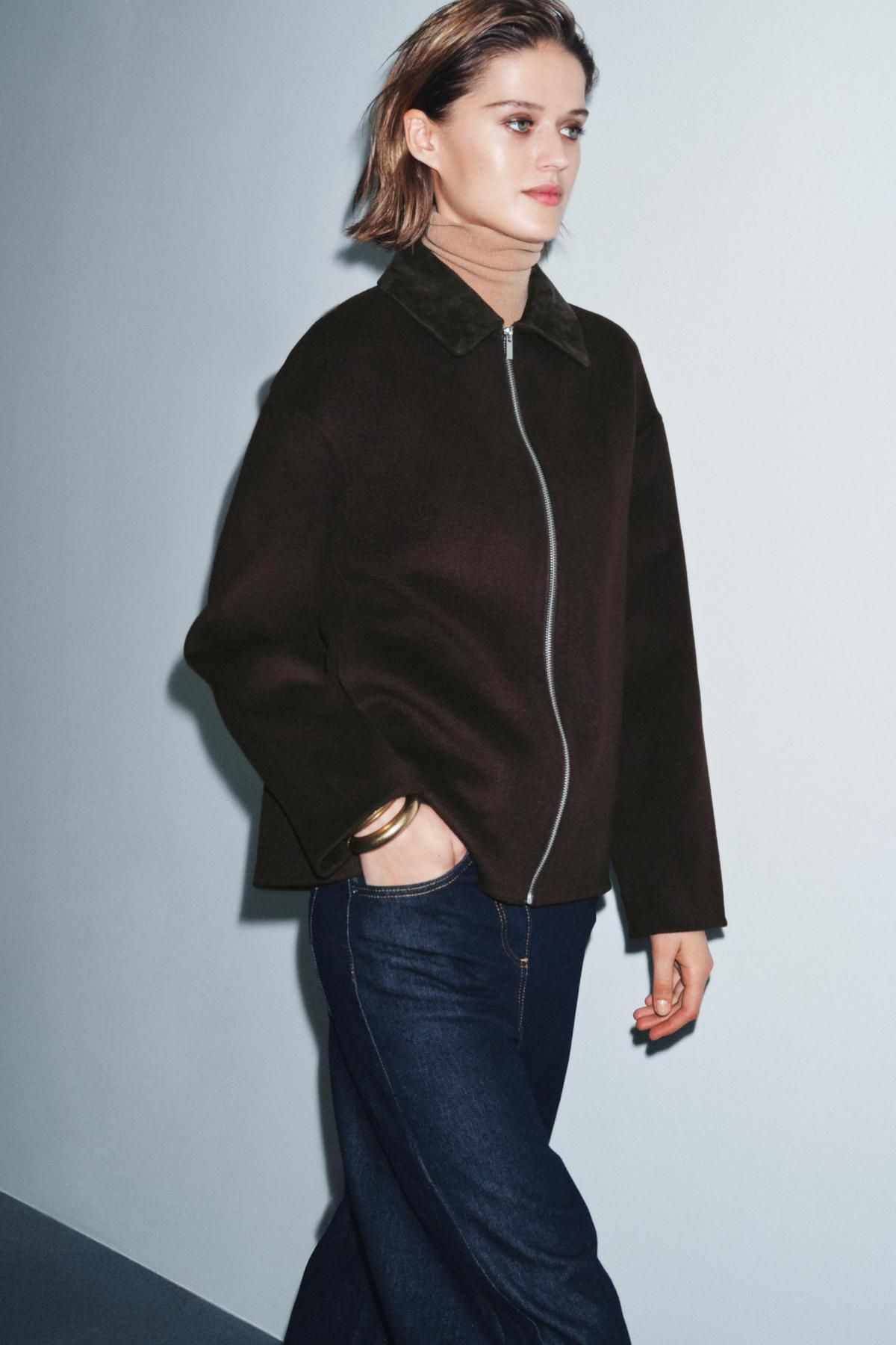 자라 테크니컬 울블렌드 스웨이드 재킷 8491/265 BROWN - 상세 이미지 3