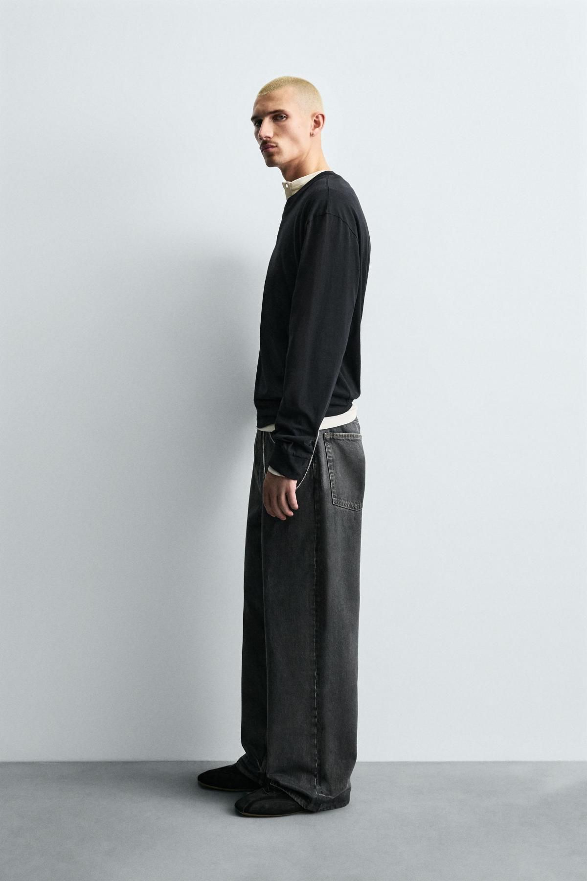 자라 왁스드 테크니컬 배기핏 데님 팬츠 9794/380 CHARCOAL - 상세 이미지 5