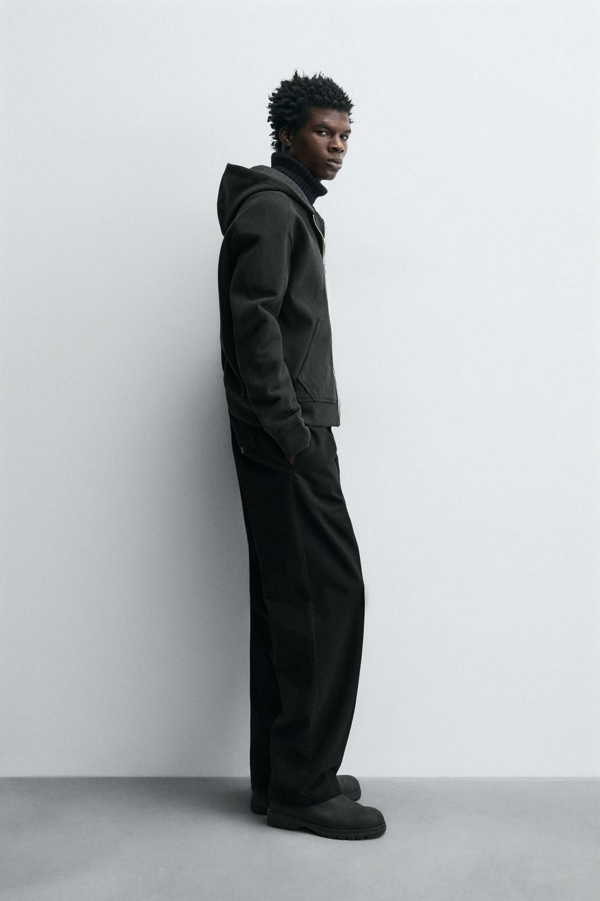 자라 펠트 후드 집업 스웨트셔츠 2878/315 DARK GREEN - 상세 이미지 5