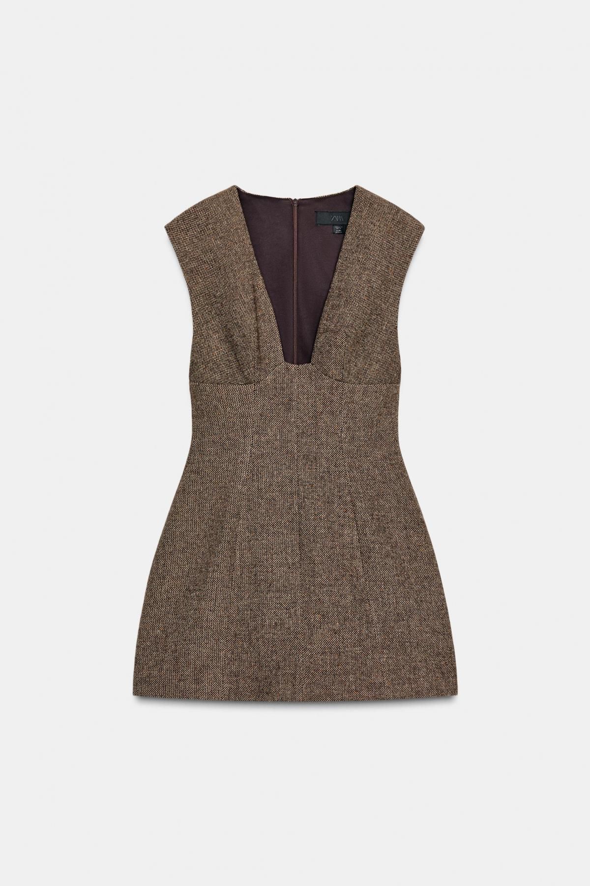 자라 울블렌드 브이넥 미니 원피스 9869/625 BROWN VIGORE - 상품 이미지