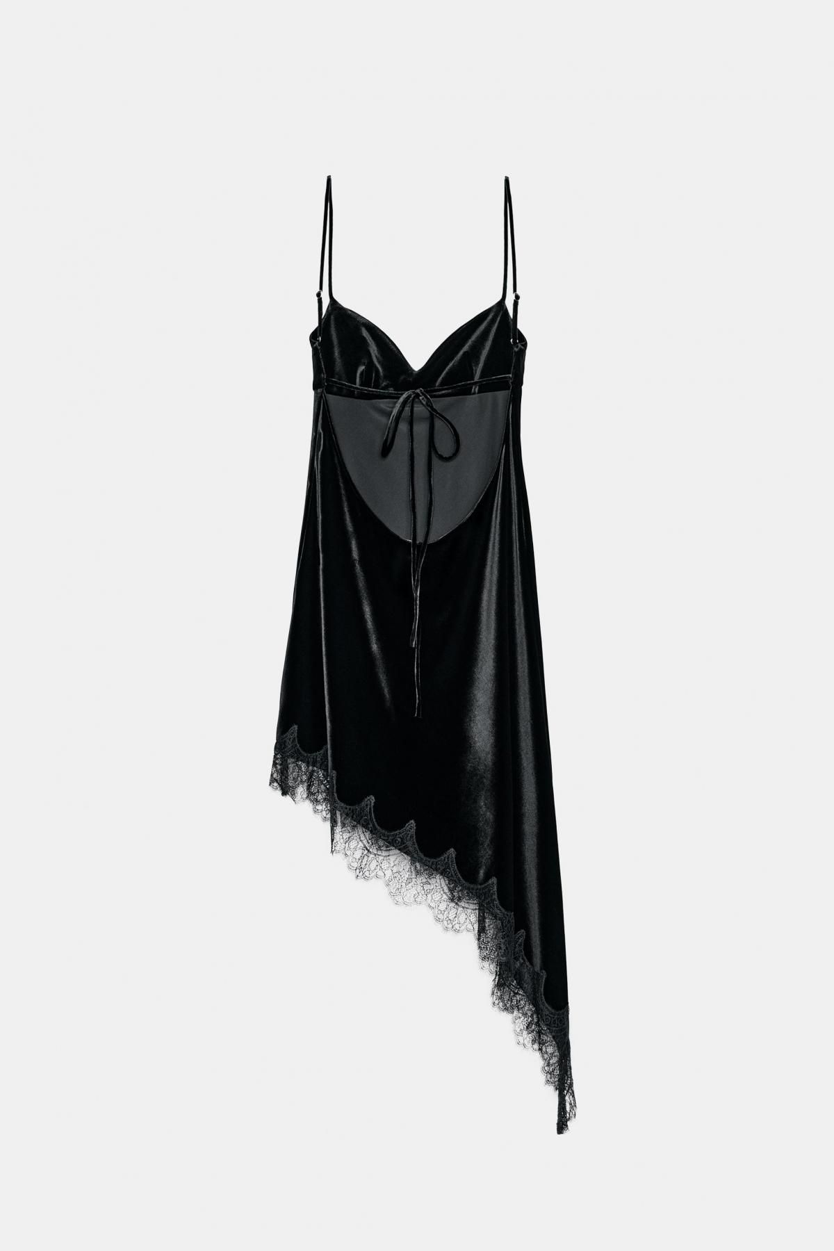 자라 벨벳 레이스 미디 슬립 원피스 V넥 4772/251 BLACK - 상세 이미지 5