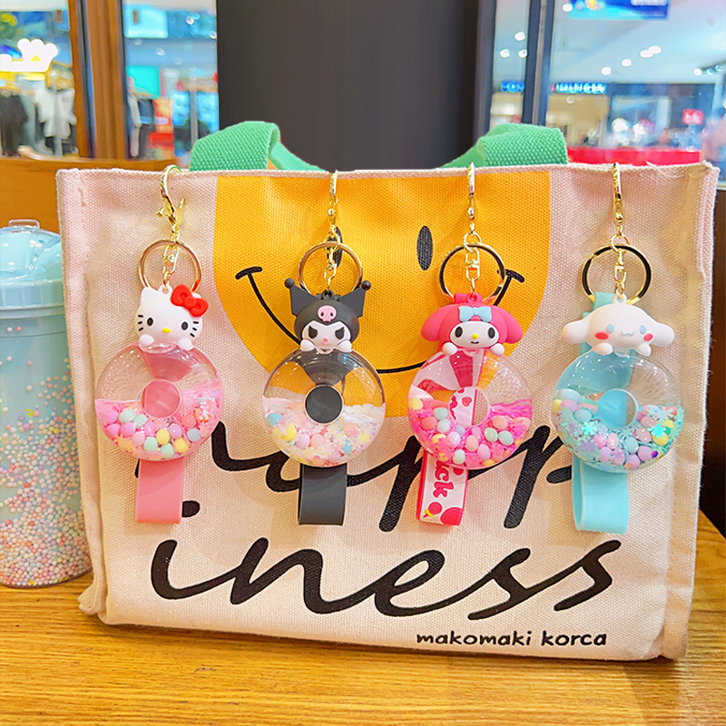 산리오 키링 열쇠고리 퀵샌드 타입 펜던트 키홀더 가방 장식 아크릴 오일 주입 도넛 샌드 헬로키티 - 상세 이미지 3