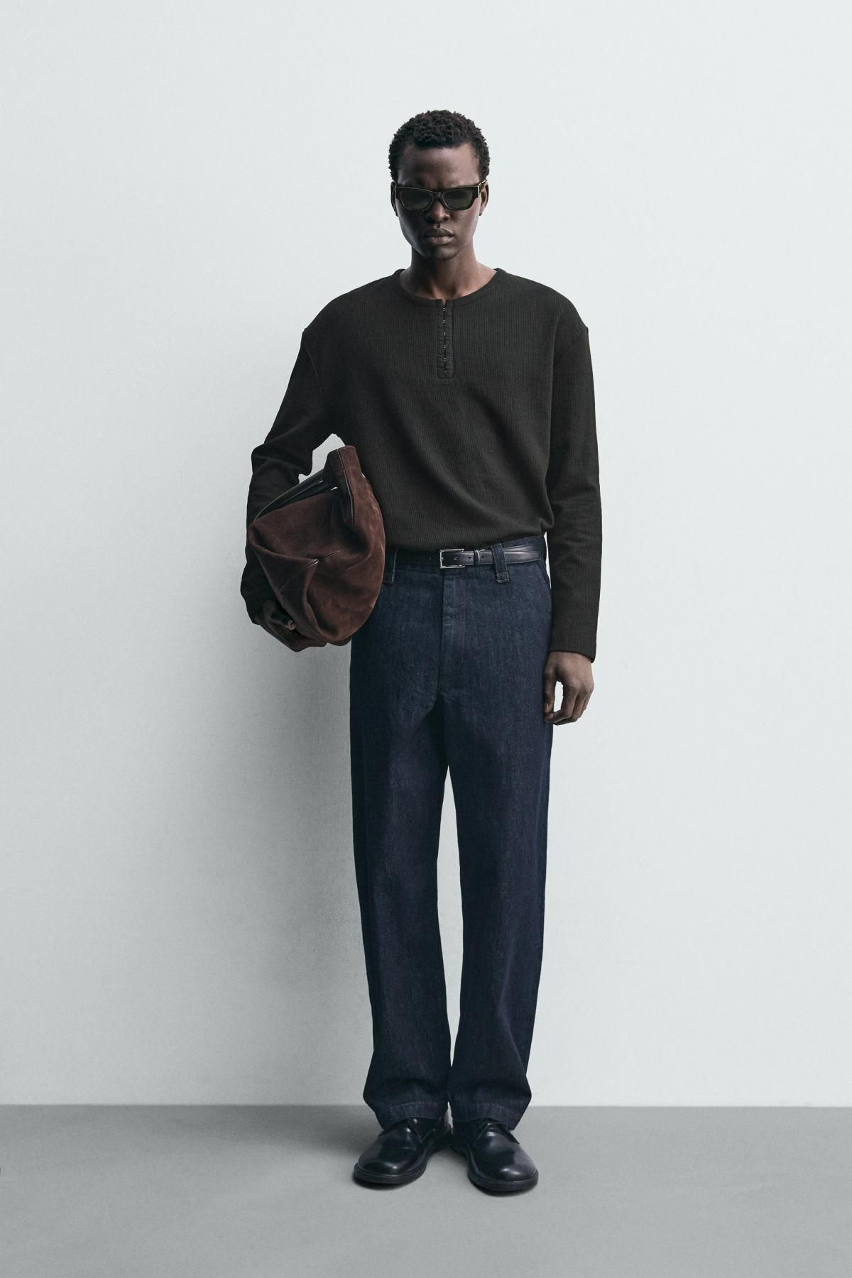 자라 베이직 골지 헨리넥 긴팔 티셔츠 3992/375 BLACK - 상세 이미지 2