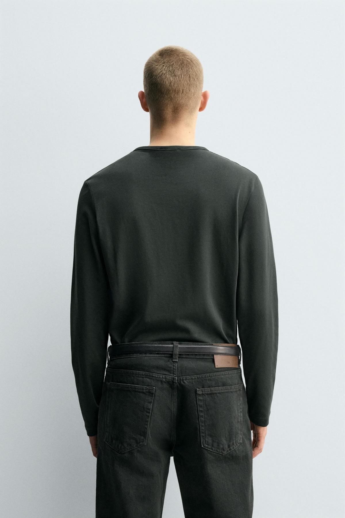 자라 릴랙스핏 헨리넥 긴팔 티셔츠 4087/396 DARK GREY - 상세 이미지 4