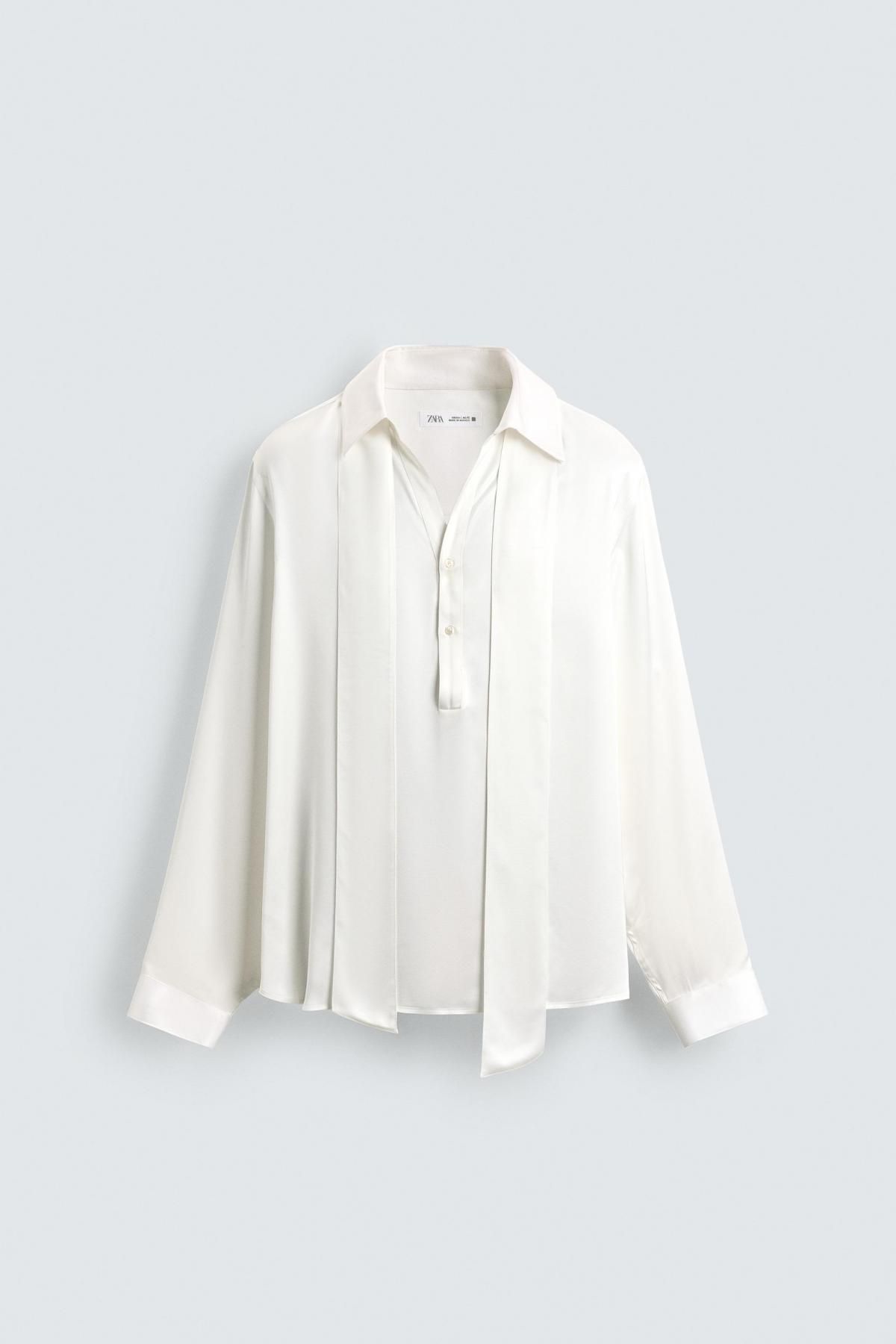 자라 테크니컬 비스코스 타이 긴팔 셔츠 9371/961 OYSTER-WHITE - 상품 이미지
