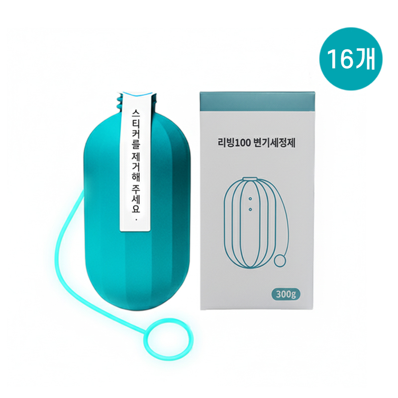 리빙100 클린 대용량 오래가는 변기세정제 자동 변기클리너 300g (위생줄포함) 16개입 - 메인 이미지