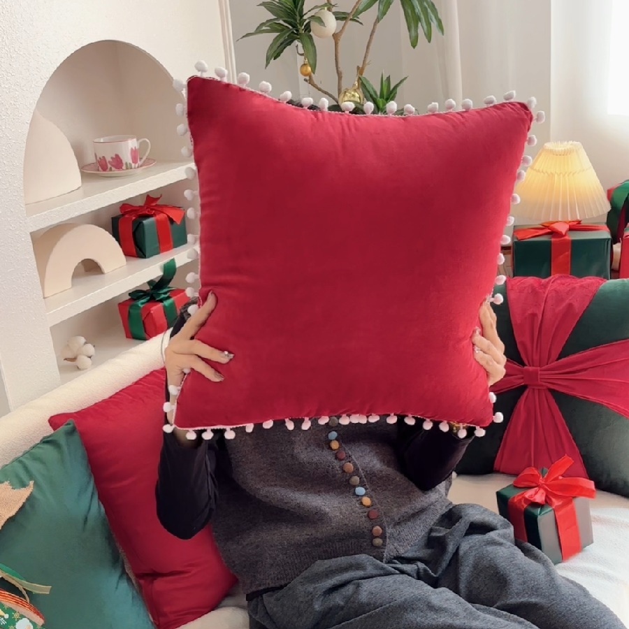 크리스마스 분위기 쿠션 커버 세트 쇼파 등 받이 데코레이션 장식 리본 녹색 45cm 커버 - 상세 이미지 3
