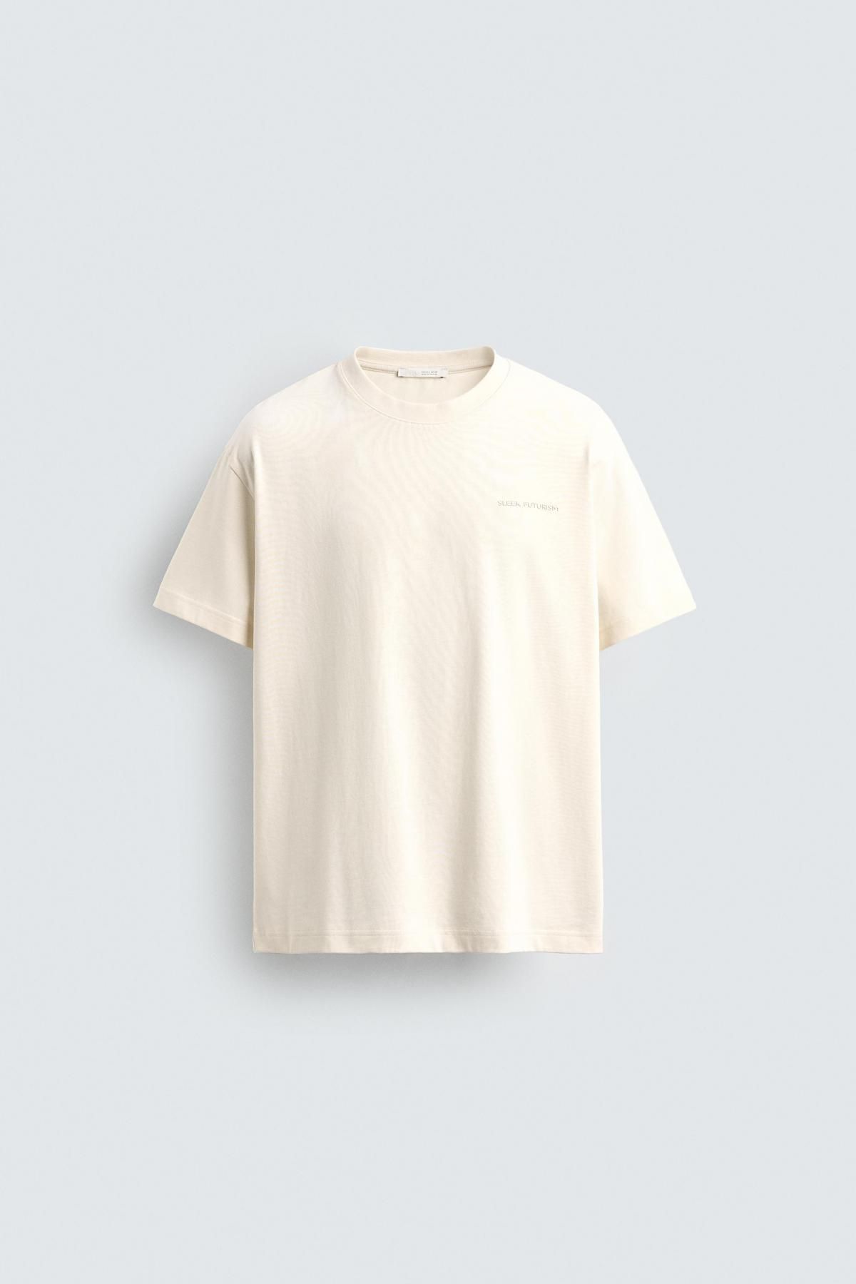 자라 박시핏 라운드 반팔 티셔츠 엠보싱 텍스트 4393/308 OYSTER-WHITE - 상품 이미지