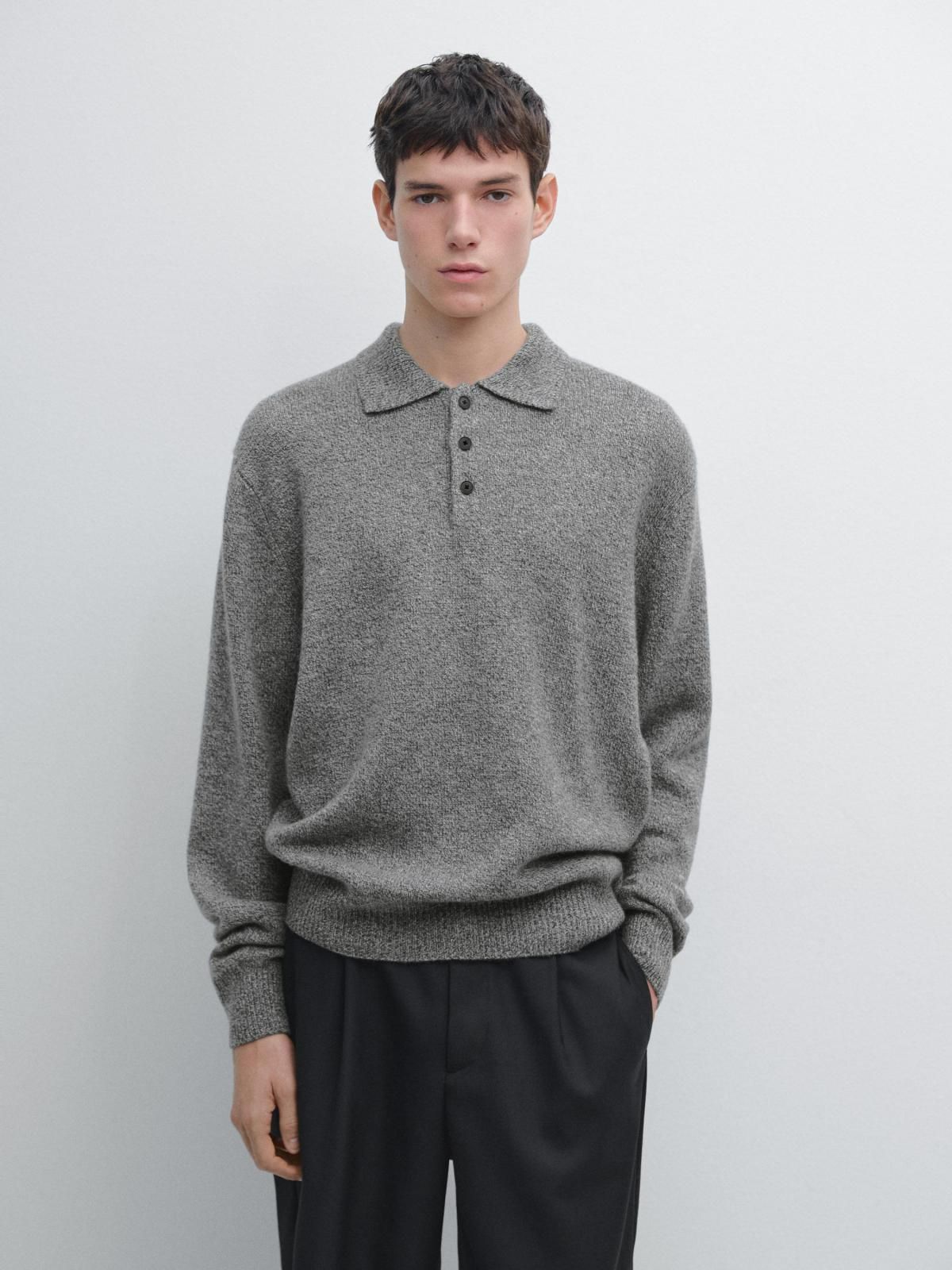 마시모두띠 플렉스 울블렌드 긴팔 폴로 니트 스웨터 1127/238 ANTHRACITE GREY - 상세 이미지 3