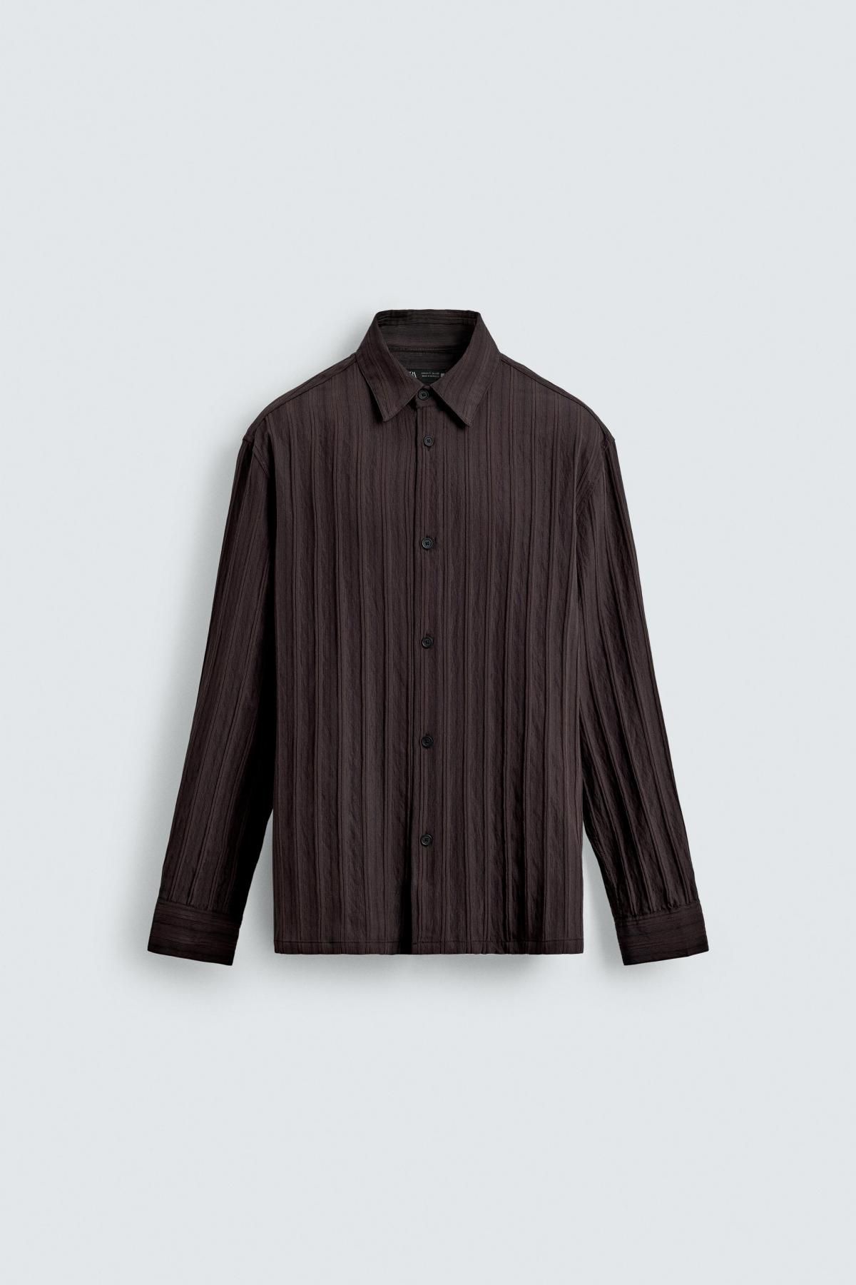 자라 스트라이프 자카드 릴렉스핏 긴팔 셔츠 1034/981 BROWN - 상품 이미지