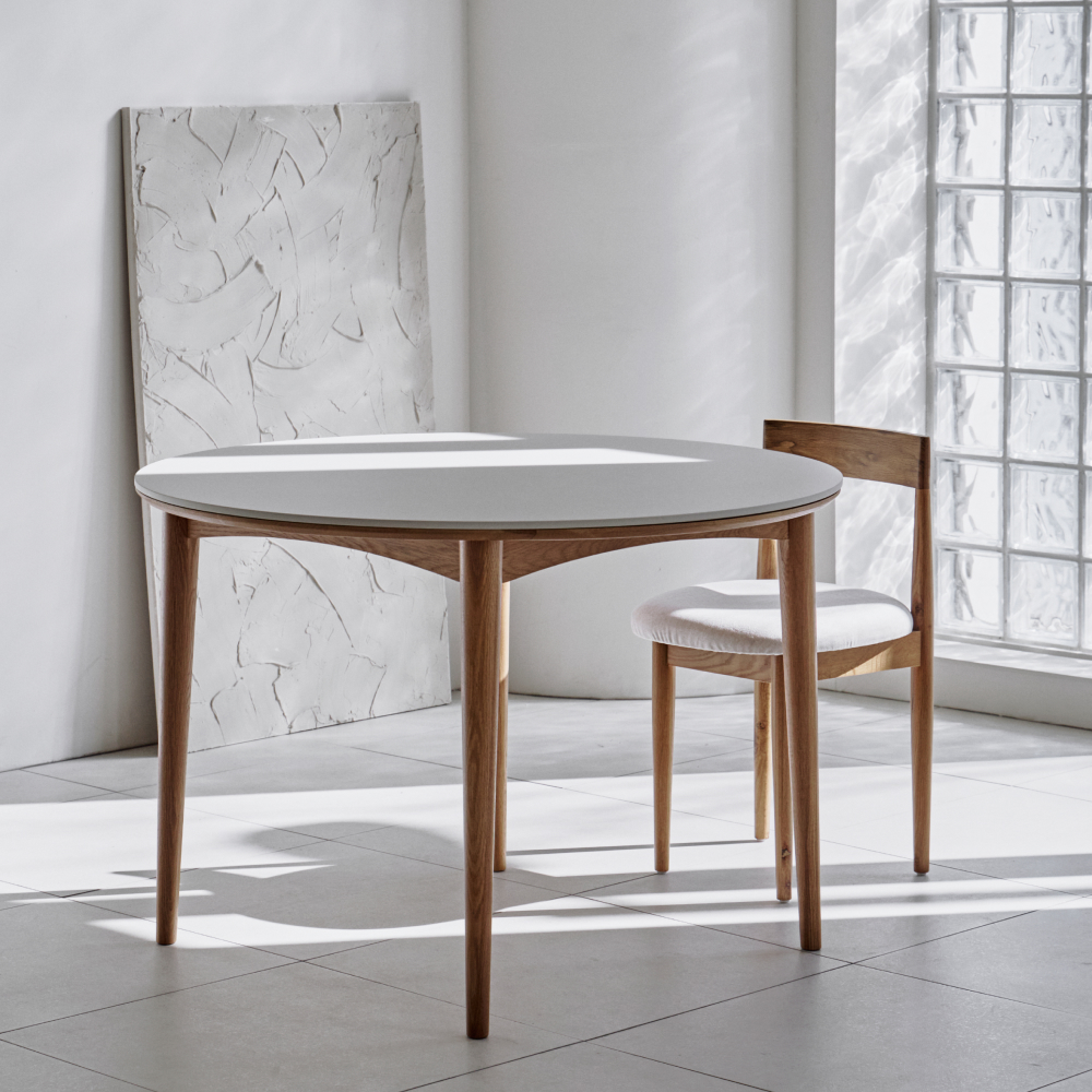 라프 플랫 오크 원목테이블 세라믹 원형테이블 4인용 식탁 단품/세트 1100