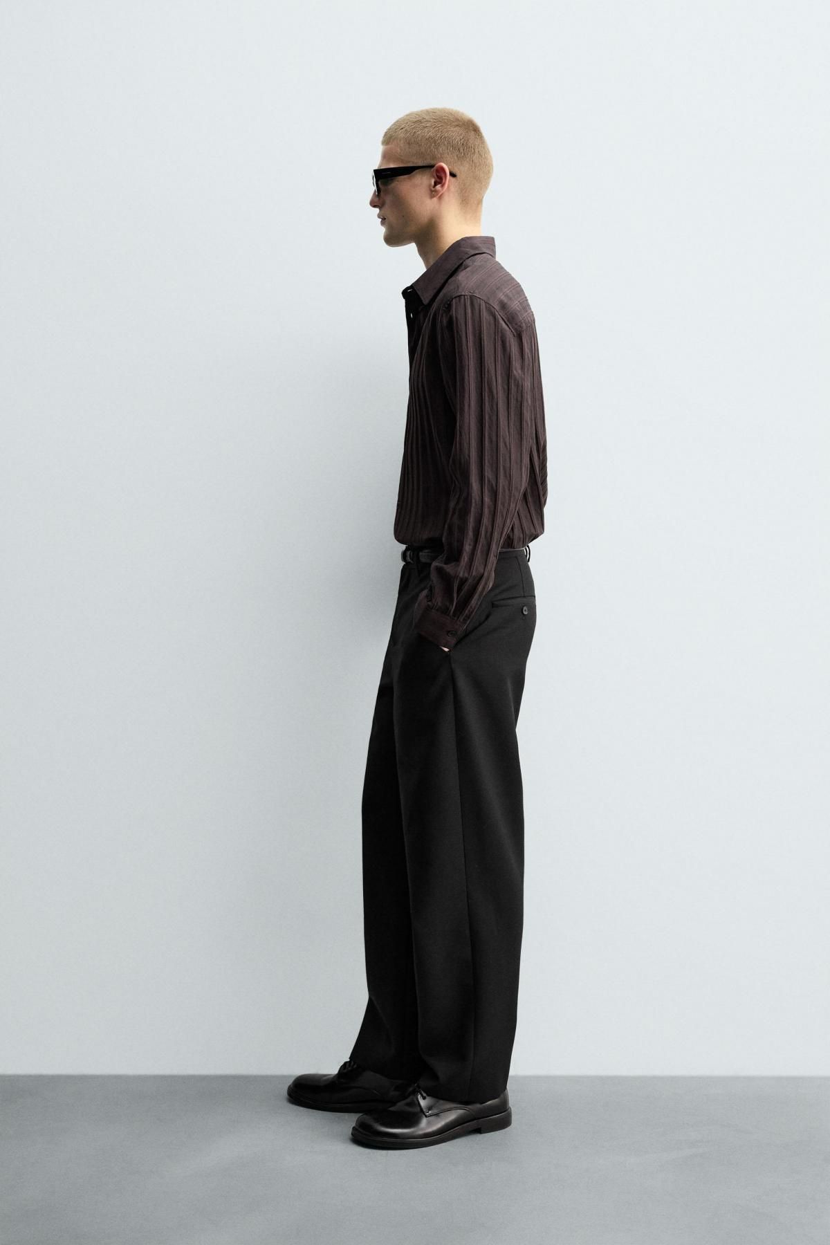 자라 스트라이프 자카드 릴렉스핏 긴팔 셔츠 1034/981 BROWN - 상세 이미지 5