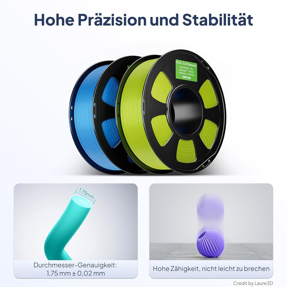 DeepLEE PLA+ 2.0 필라멘트 1.75mm, 견고한 3D 프린터 필라멘트, 블랙 화이트 베이지 3KG, 업그레이드 PLA 플러스 대부분의 FDM 드러커를 위한 고속 - 상세 이미지 3