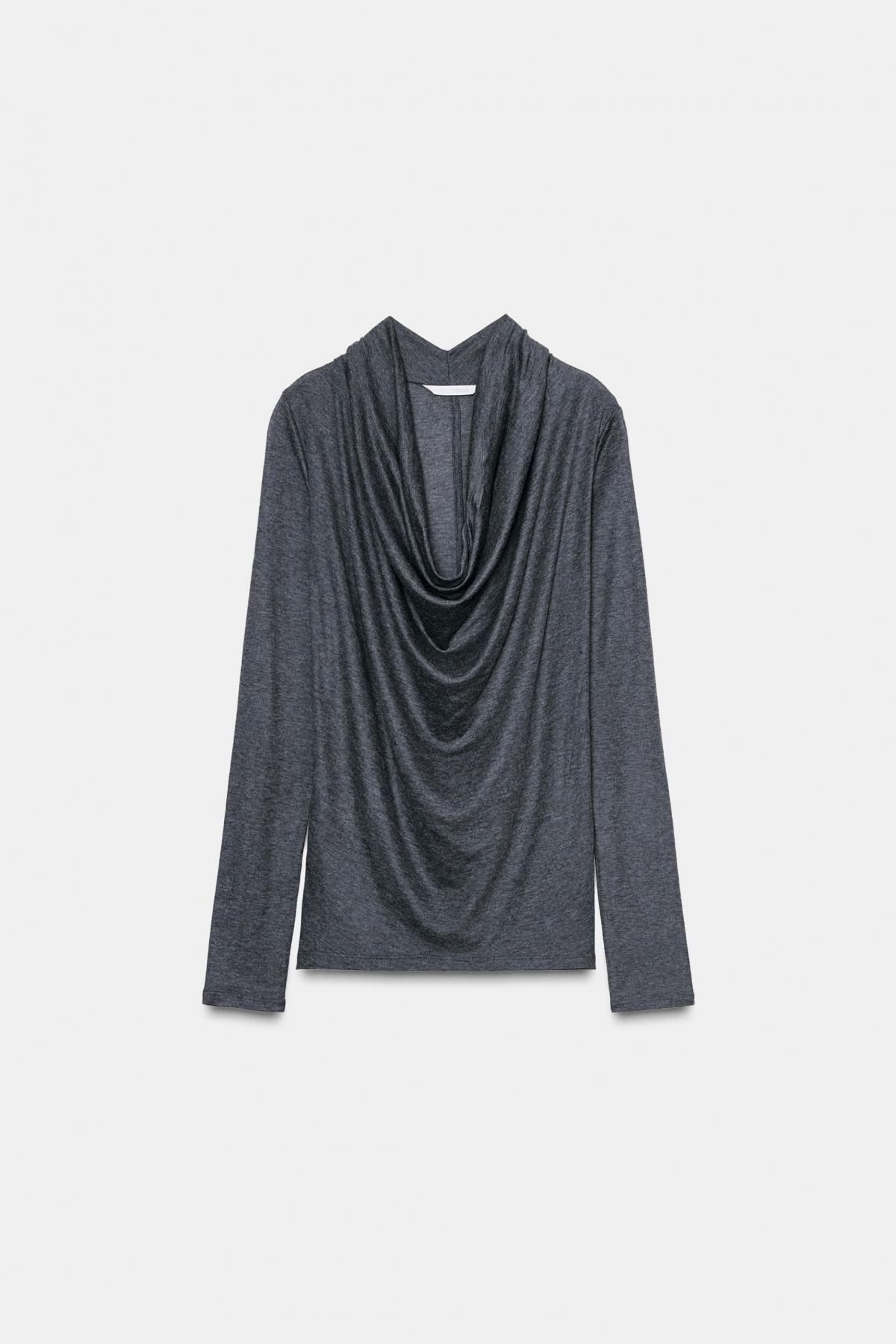 자라 드레이프 라이오셀 혼방 긴팔 티셔츠 3431/638 DARK GREY MARL - 상품 이미지