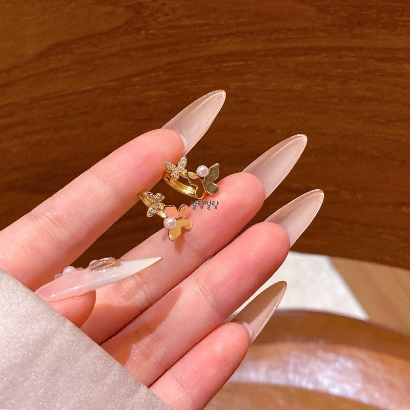 쁘띠 골드 큐빅포인트 더블 나비귀걸이 원터치링 이어링 - 상세 이미지 4