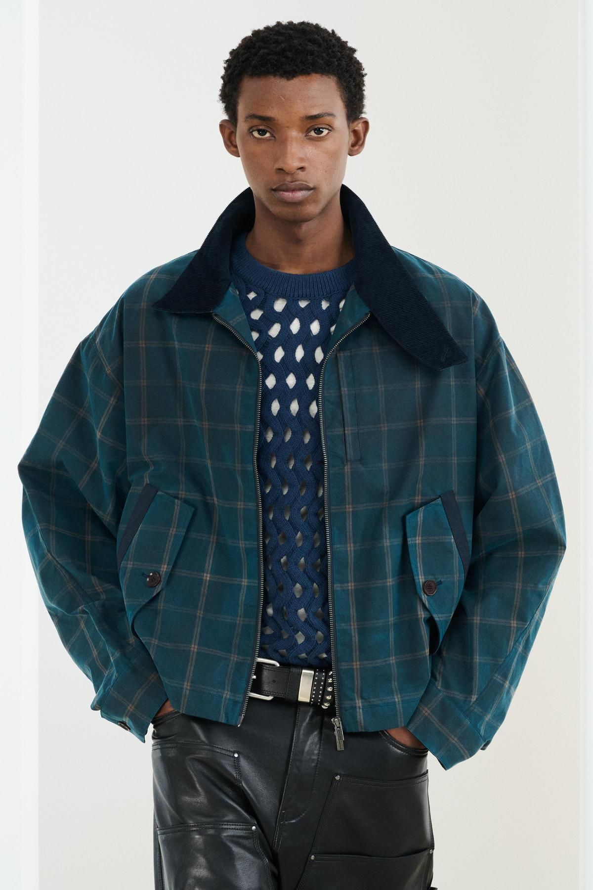 자라 테크니컬 크롭핏 체크 재킷 5854/005 NAVY BLUE - 상세 이미지 4