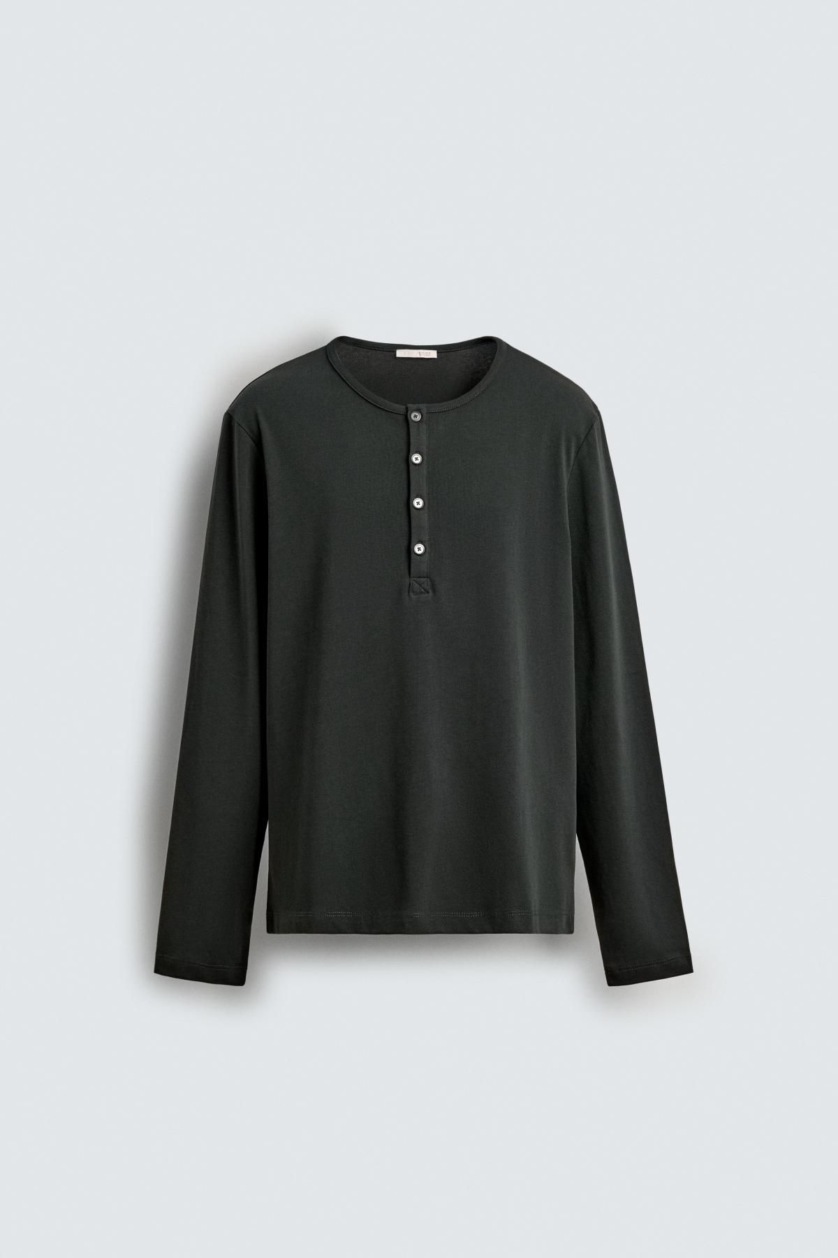 자라 릴랙스핏 헨리넥 긴팔 티셔츠 4087/396 DARK GREY - 상품 이미지