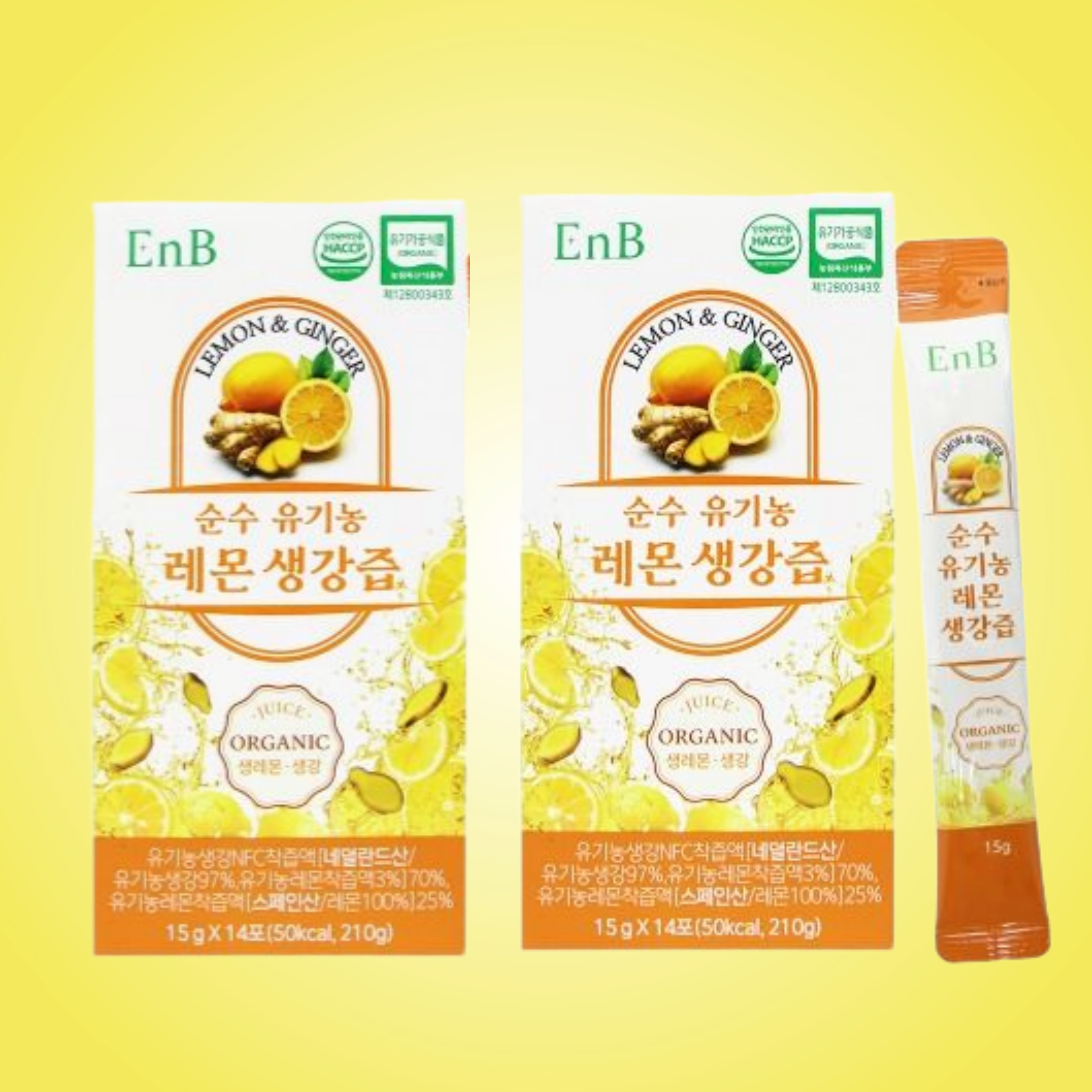 ENB 순수 유기농 레몬생강즙 생강진액 원액 스틱형 레몬주스 14포, 2개 - 상품 이미지
