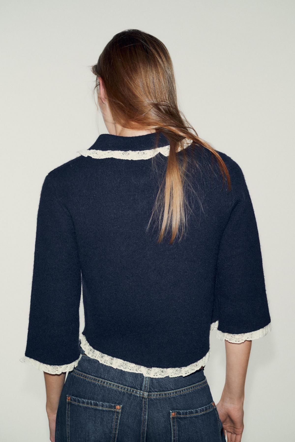 자라 레이스 피터팬카라 가디건 9598/226 NAVY BLUE 이미지 6