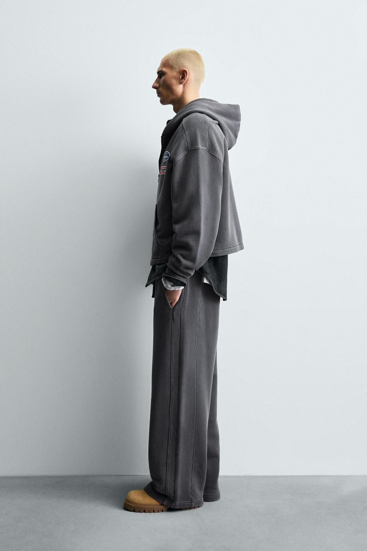 자라 워싱 스트리트 패치 후드 집업 4393/322 ANTHRACITE GREY - 상세 이미지 5