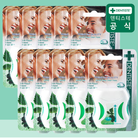 덴티스테 민트향 코팅 납작 테이프형 치실 50m, 1개입, 10개