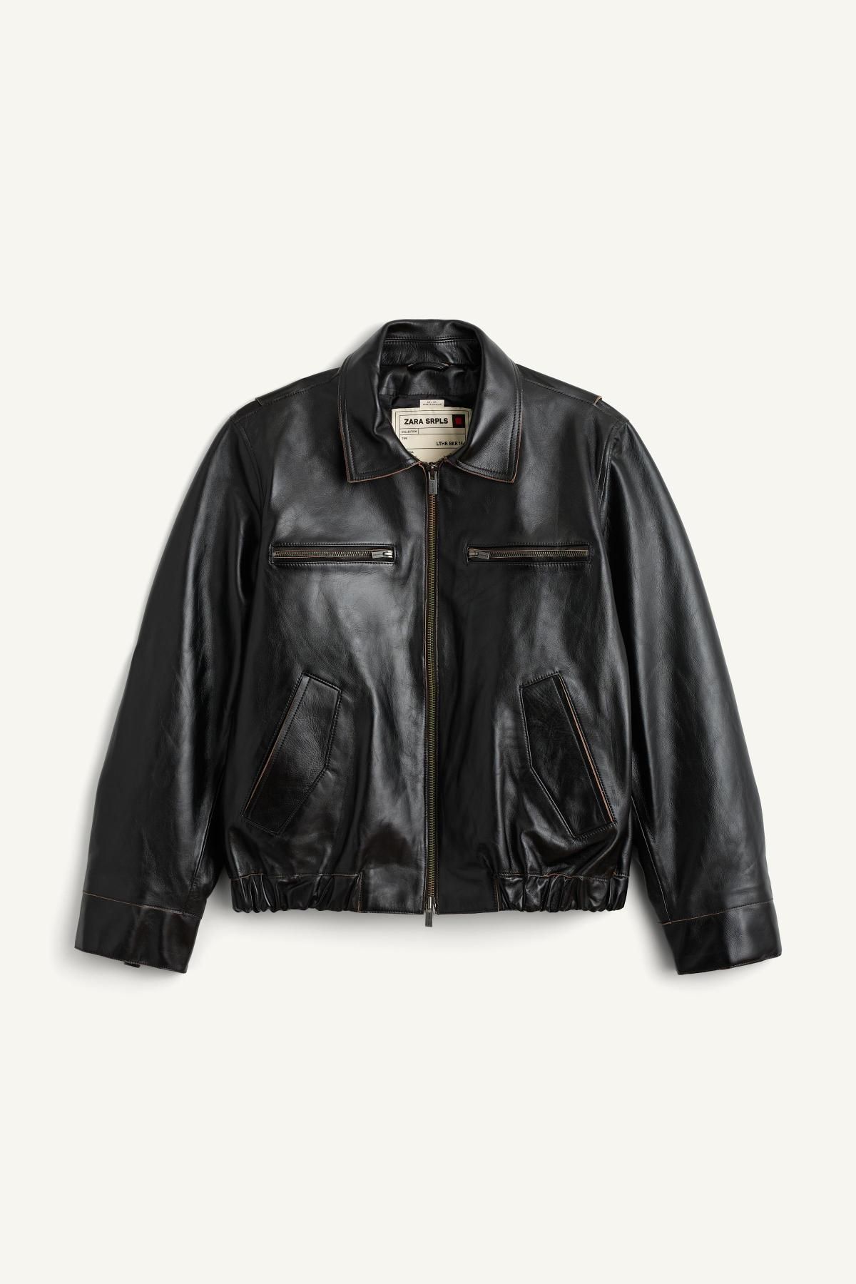자라 글로시 레더 테크니컬 라이더 재킷 5479/702 BLACK / BROWN - 상품 이미지