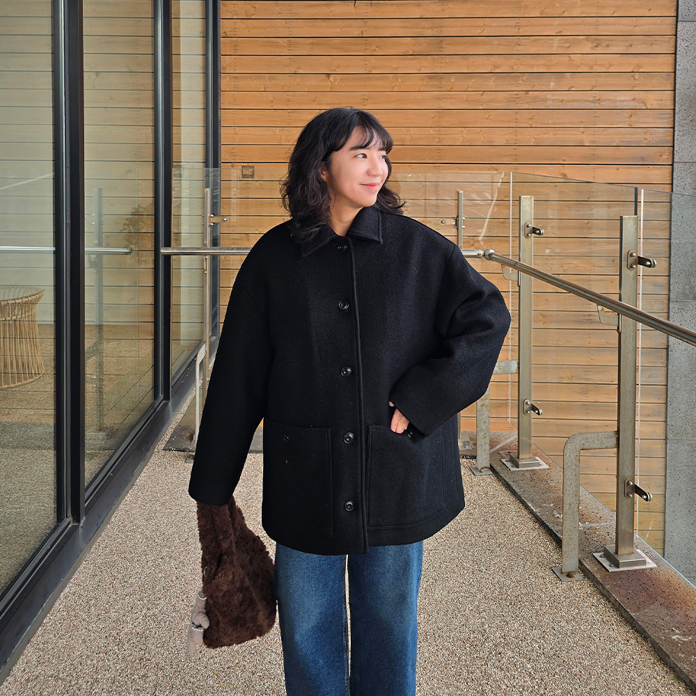 겨울 오버핏 울코트 싱글 오버핏 반코트 하프 키작녀코트 이미지 7