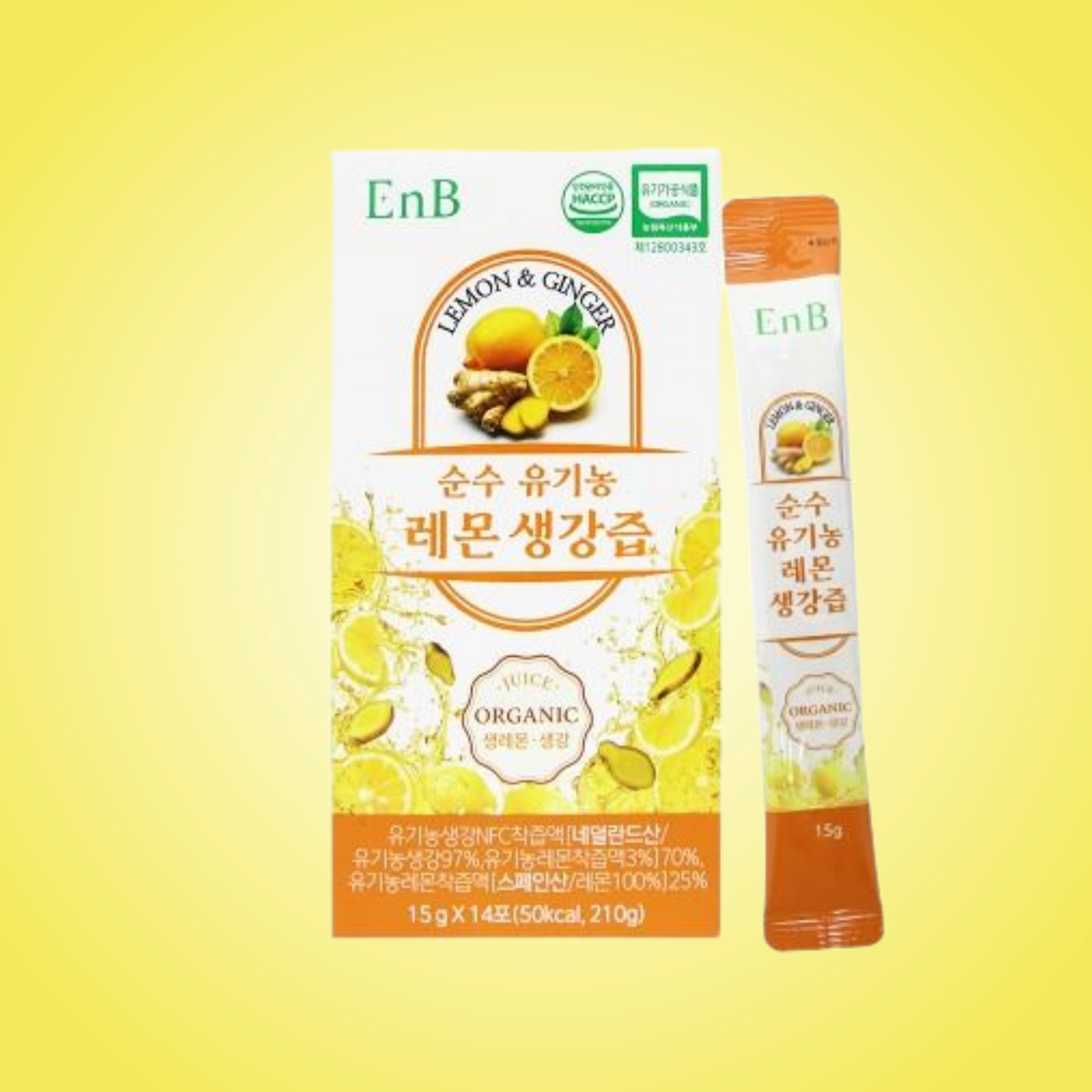 ENB 순수 유기농 레몬생강즙 생강진액 원액 스틱형 레몬주스 14포, 1개 - 상품 이미지