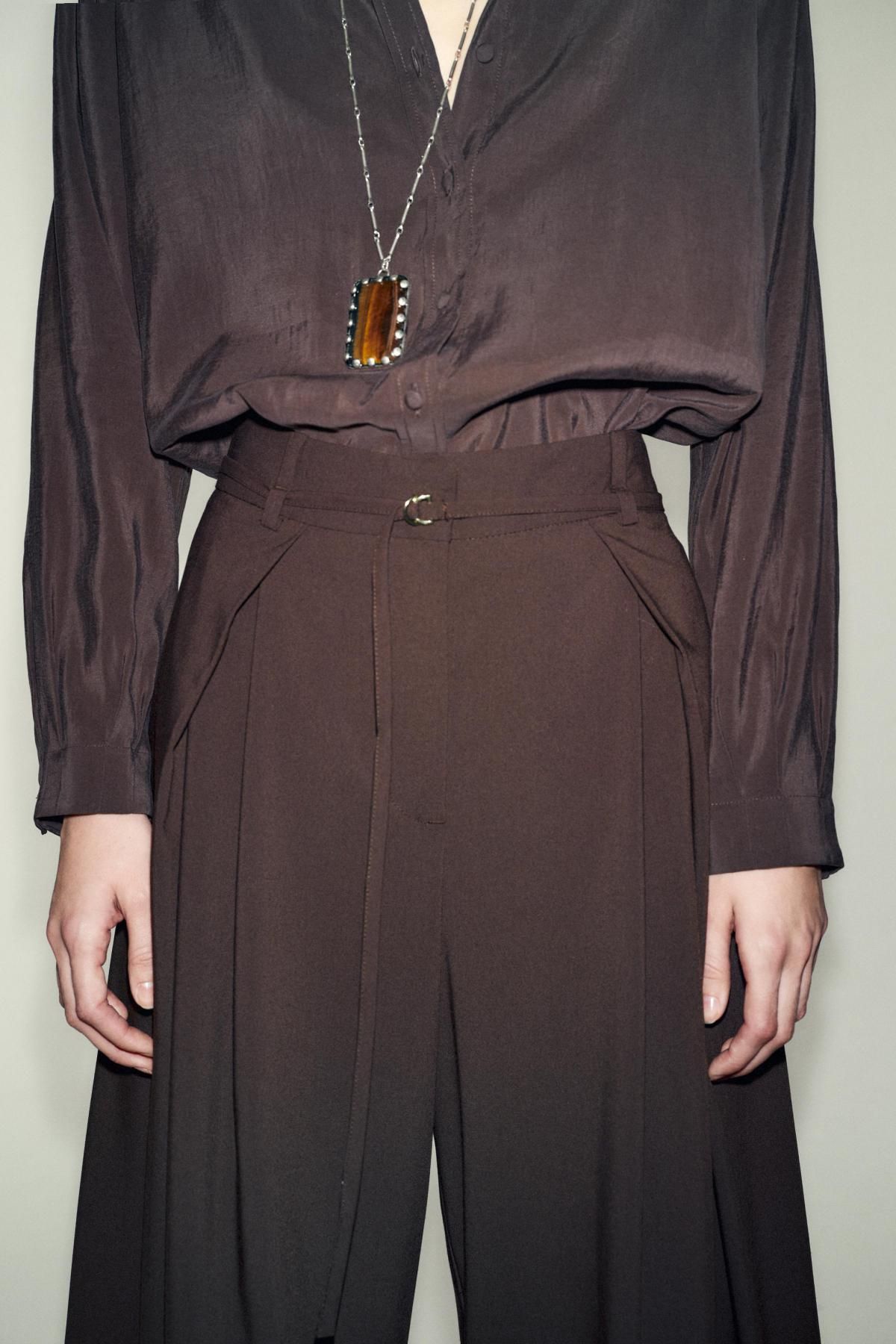 자라 하이웨이스트 테일러드 벨트 와이드 팬츠 2007/686 BROWN - 상세 이미지 5