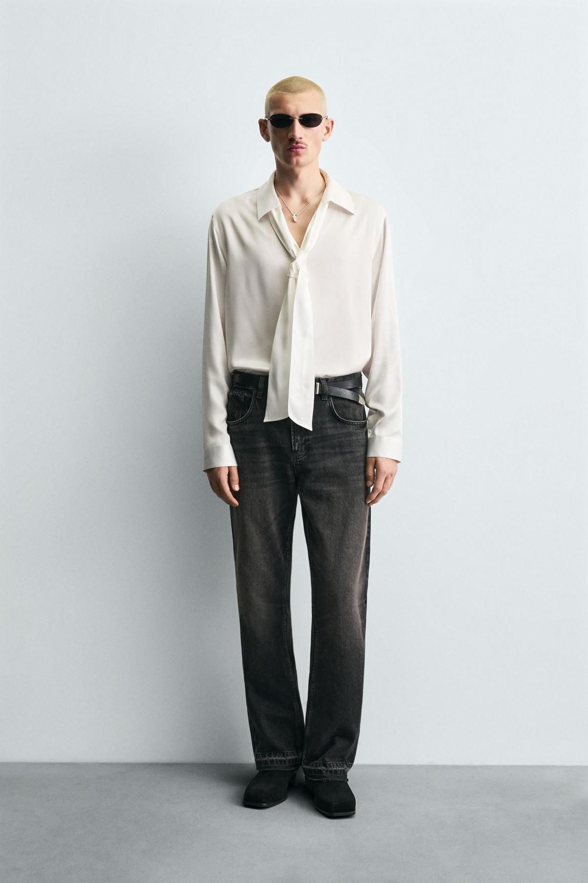 자라 테크니컬 비스코스 타이 긴팔 셔츠 9371/961 OYSTER-WHITE - 상세 이미지 2