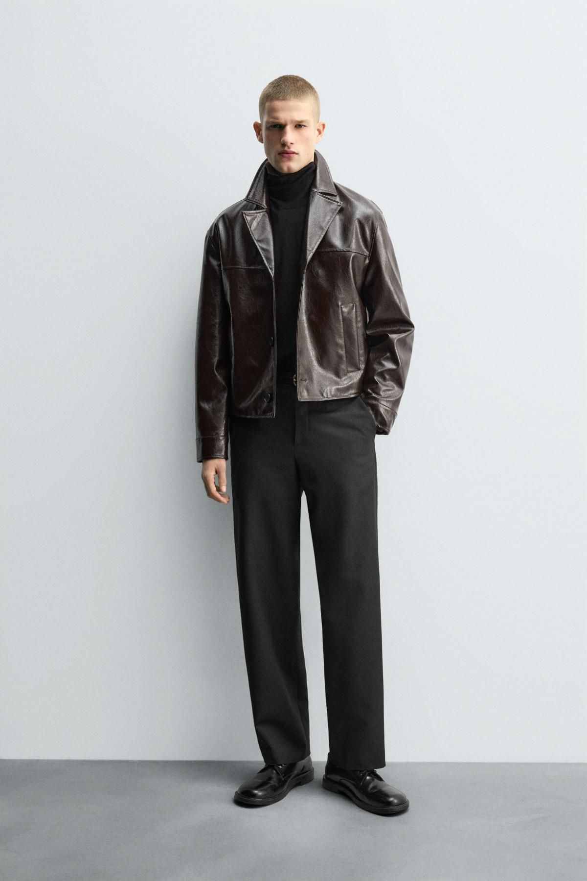자라 크롭 레더 이펙트 테크니컬 재킷 3548/750 DARK BROWN - 상세 이미지 2