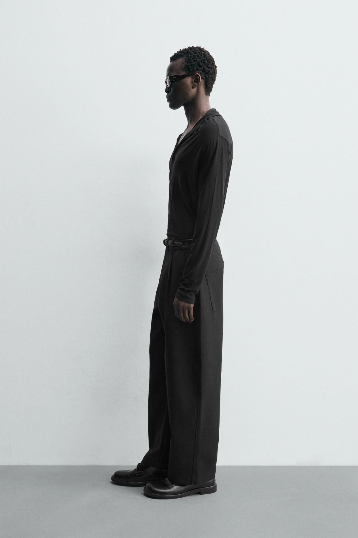 자라 세미시스루 라이오셀 긴팔 폴로셔츠 5644/397 BLACK - 상세 이미지 5