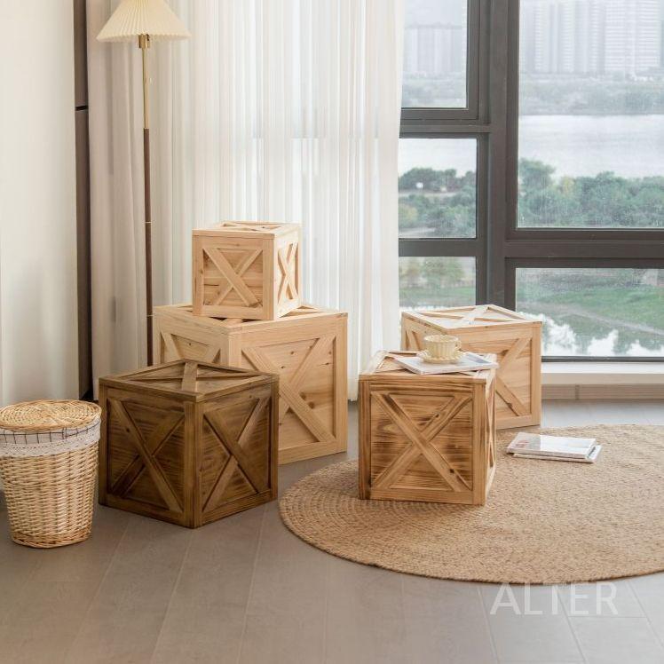 원목 사각 나무 상자 앤티크 빈티지 박스 인테리어 목재 색상 50x50x50cm - 상세 이미지 3
