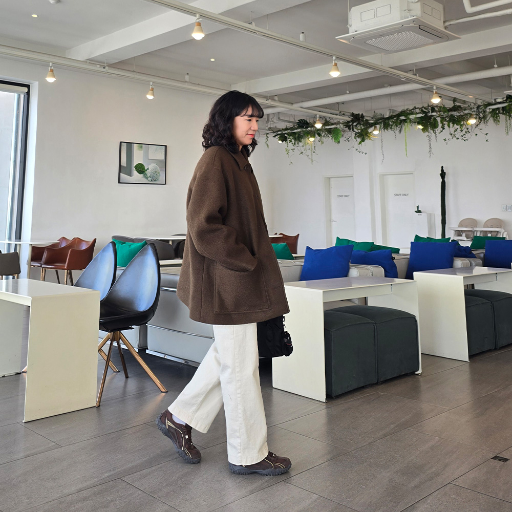 겨울 오버핏 울코트 싱글 오버핏 반코트 하프 키작녀코트 - 상세 이미지 5