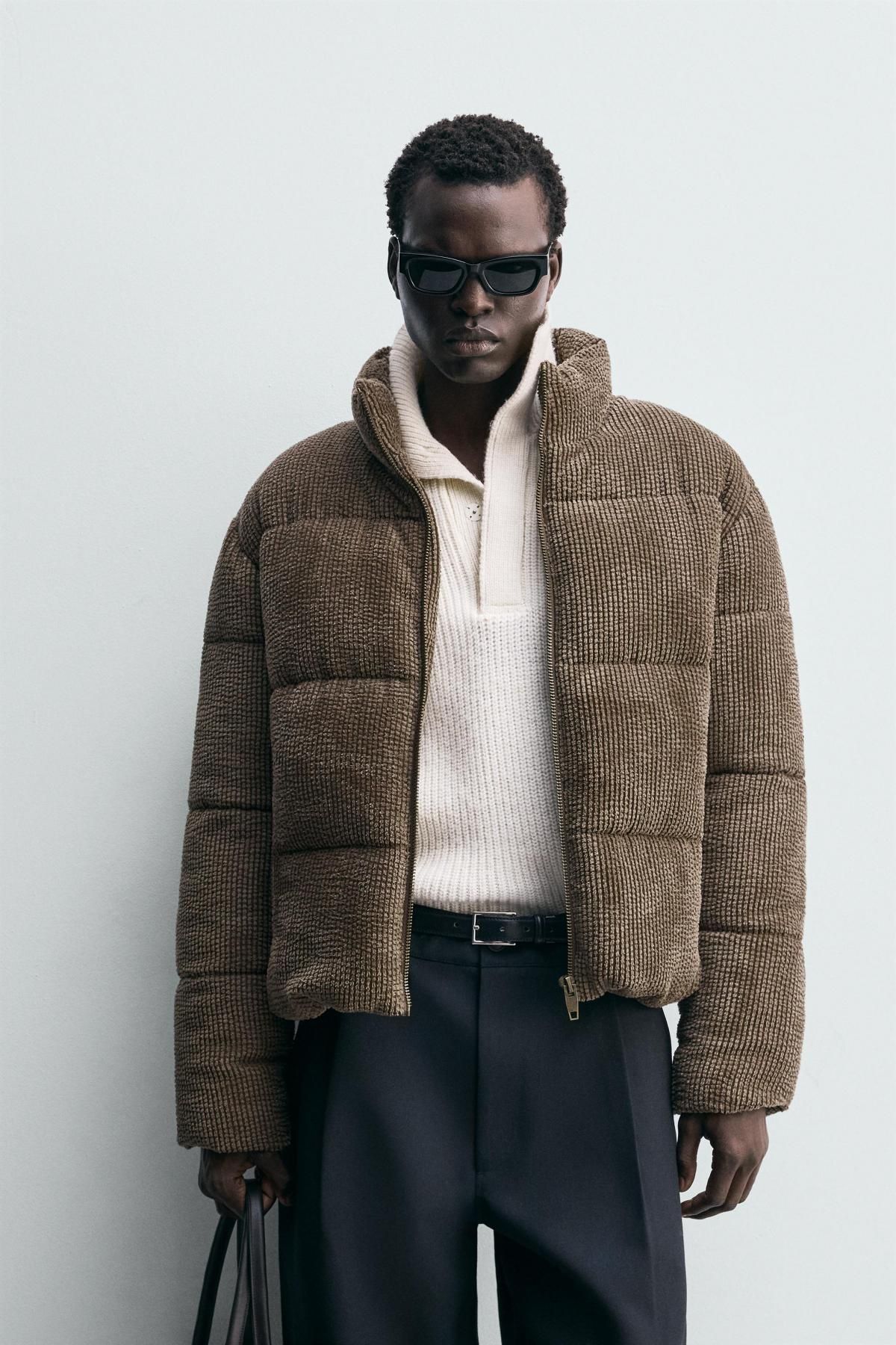 자라 테크니컬 코듀로이 패딩 집업 재킷 3833/305 BROWN / TAUPE - 상세 이미지 3