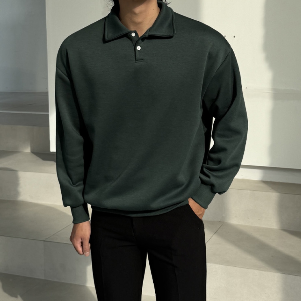 1+1 남자 지암비 세미오버핏 겨울 기모 카라 맨투맨 티셔츠 - 상품 이미지