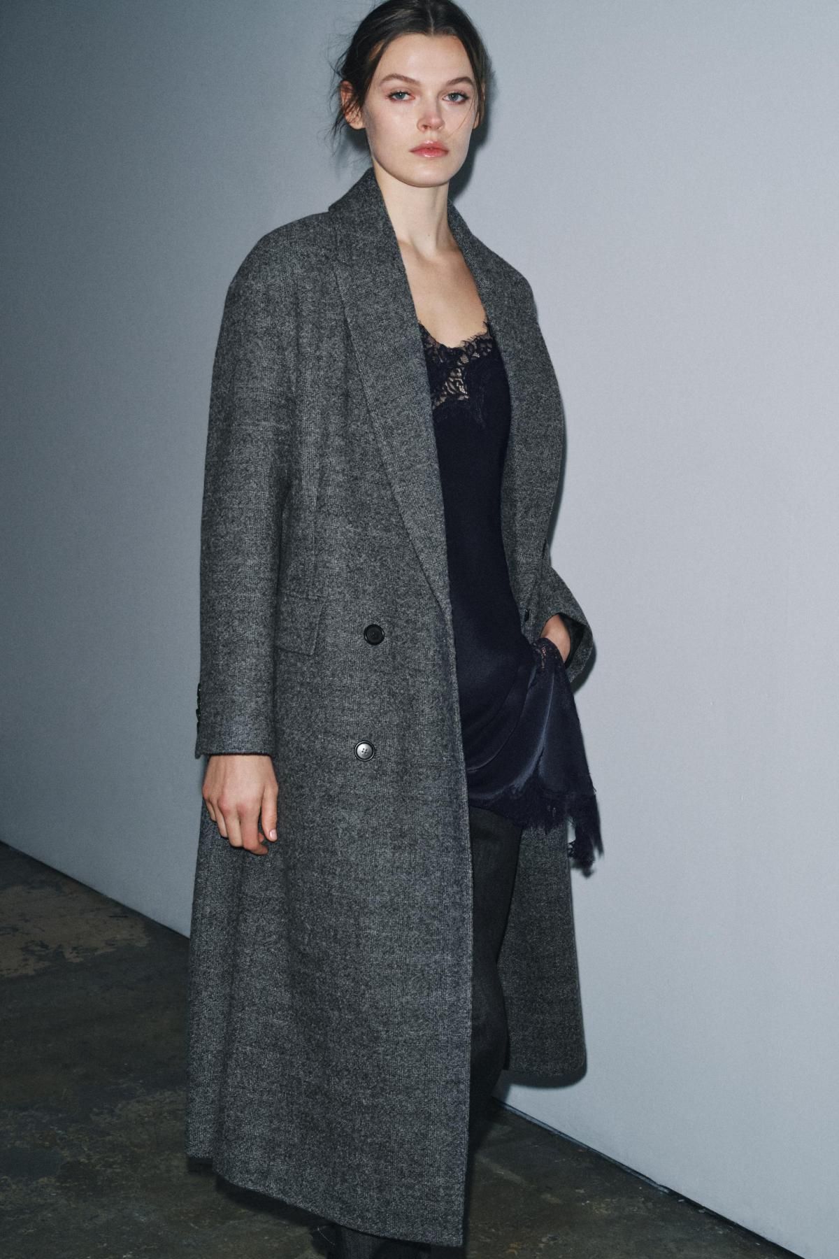 자라 체크 오버사이즈 울 더블코트 9662/727 MID-GREY - 상세 이미지 3