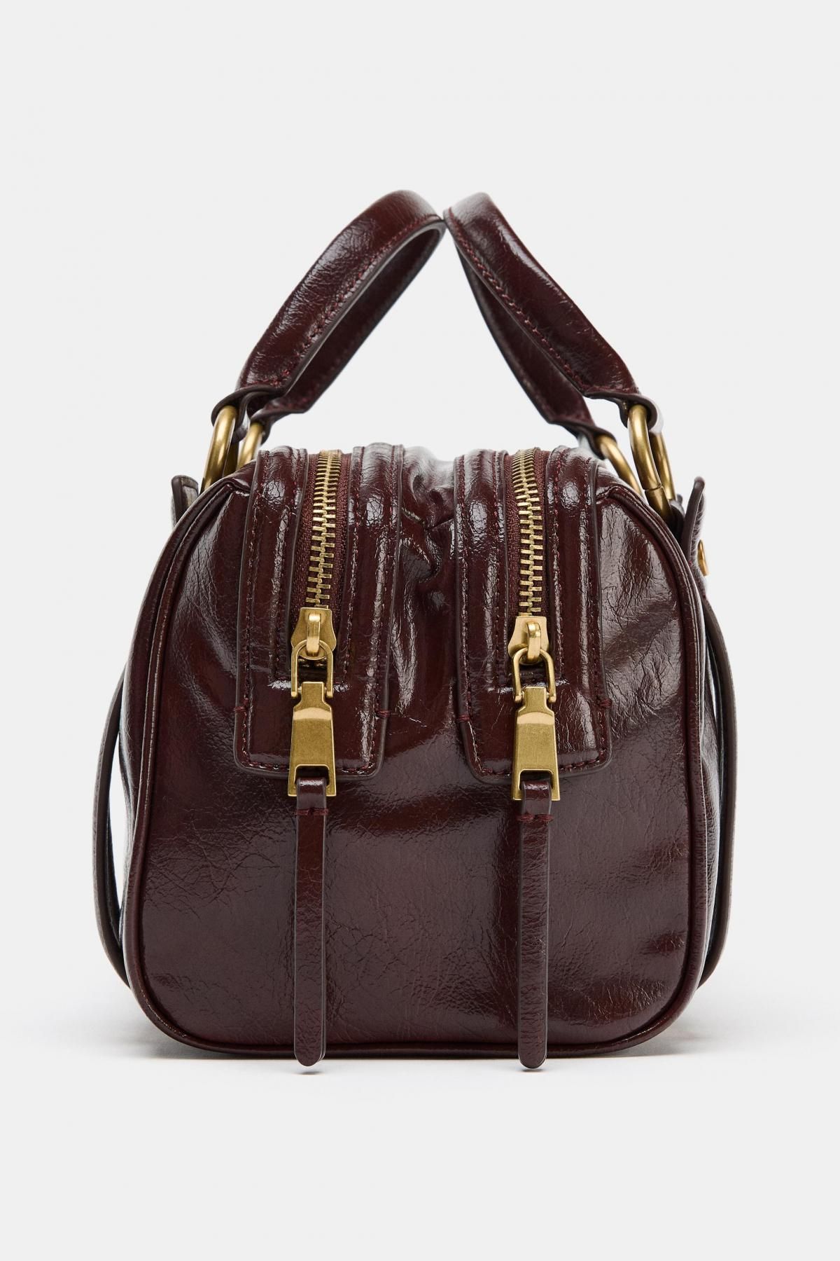 자라 클래식 메탈릭 디테일 미니 토트백 6721/610 BURGUNDY RED - 상세 이미지 4