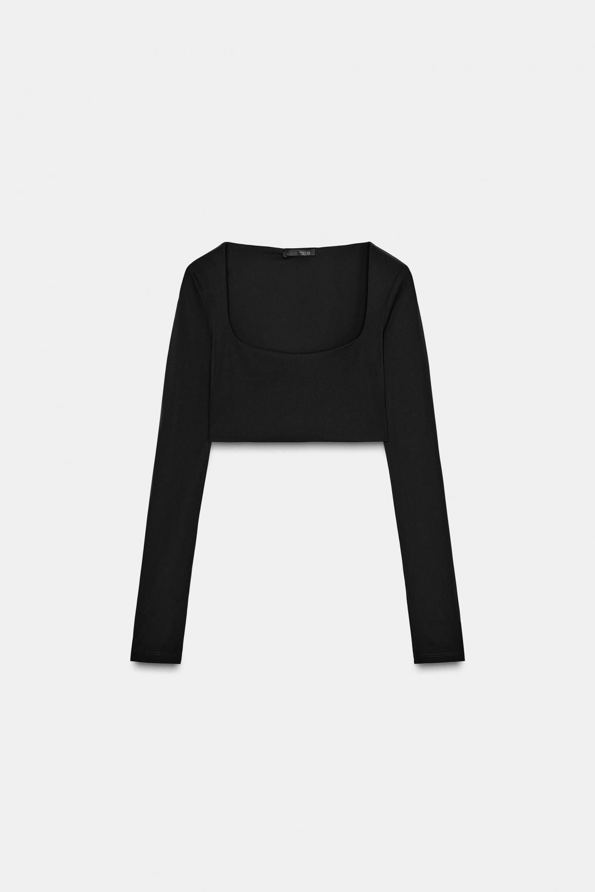 자라 크레이프 스퀘어넥 크롭 탑 6050/826 BLACK - 상품 이미지