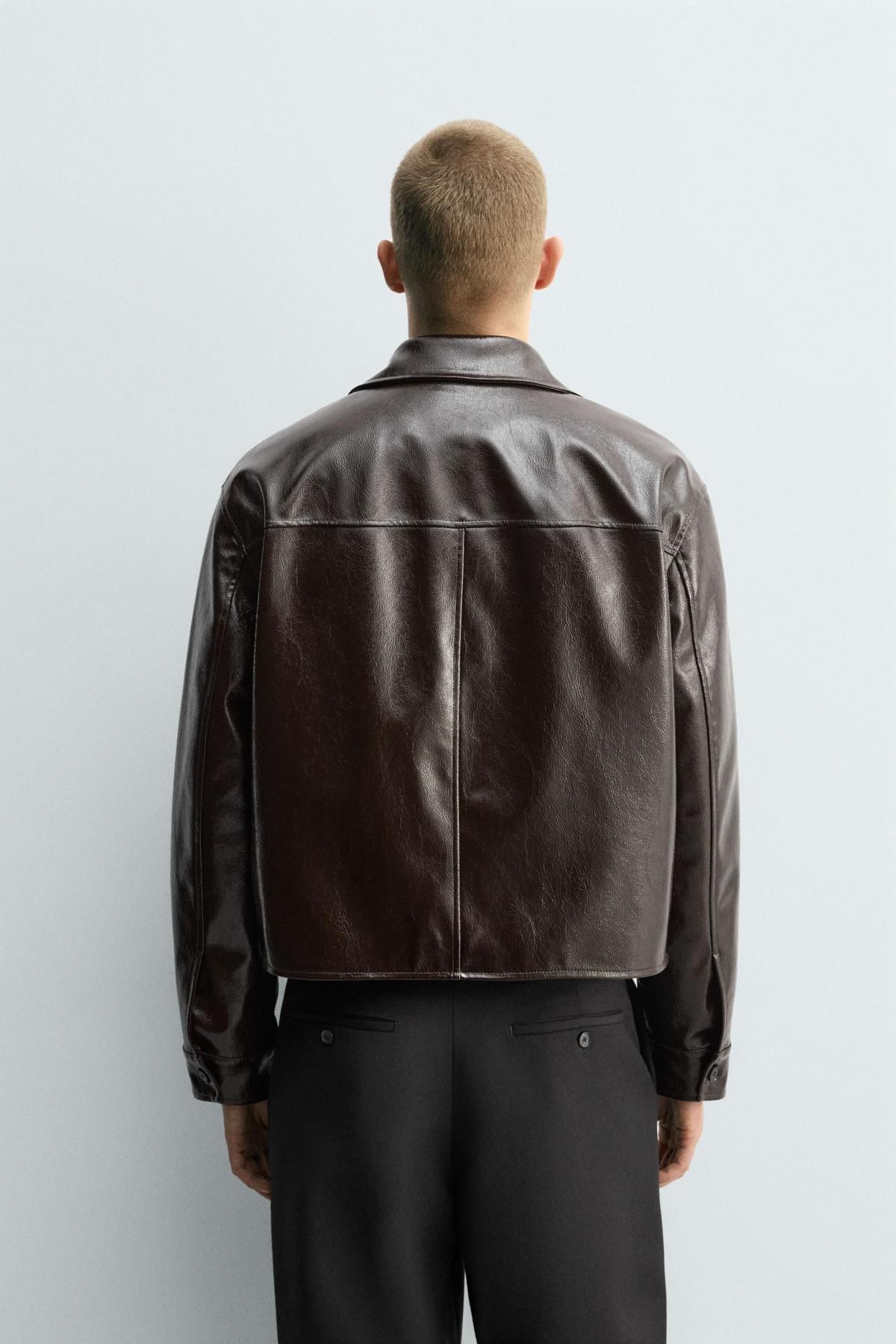 자라 크롭 레더 이펙트 테크니컬 재킷 3548/750 DARK BROWN - 상세 이미지 4