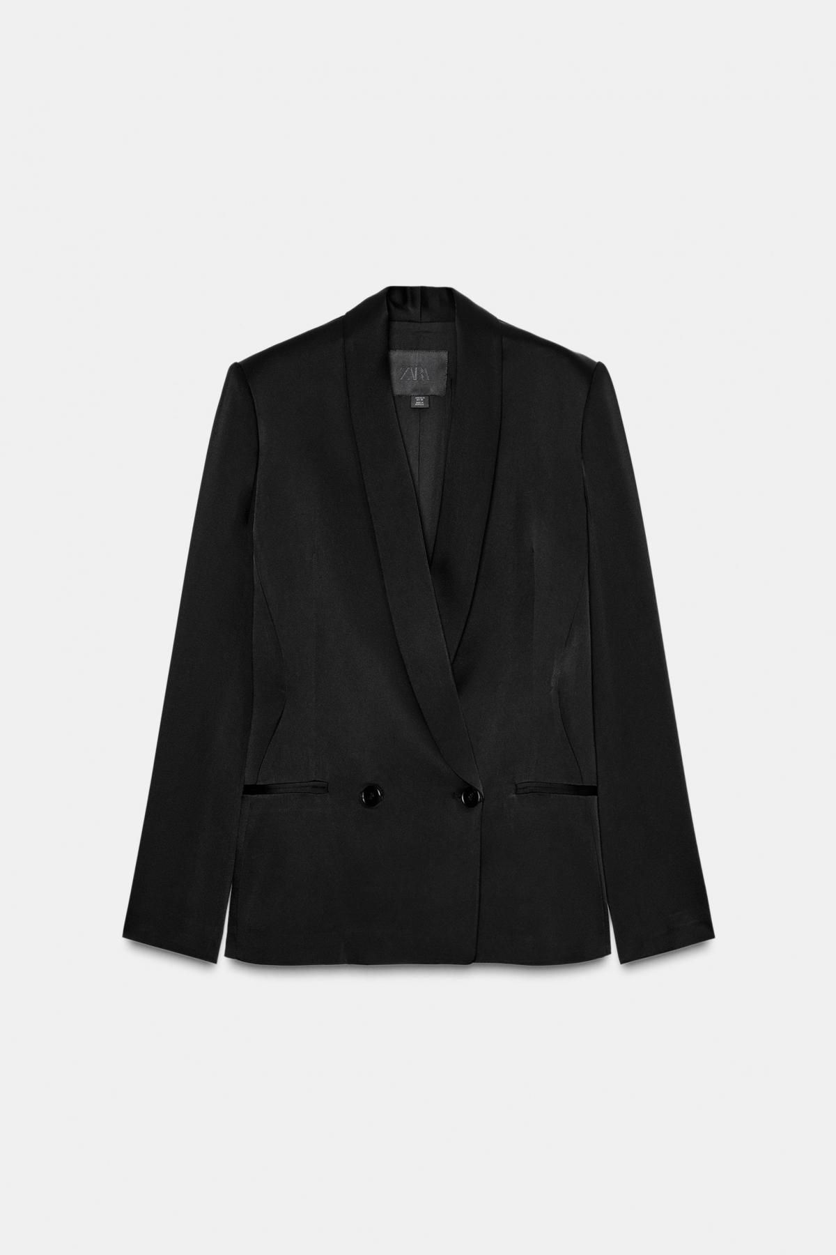 자라 새틴 블랙 더블브레스트 블레이저 9358/712 BLACK - 상품 이미지