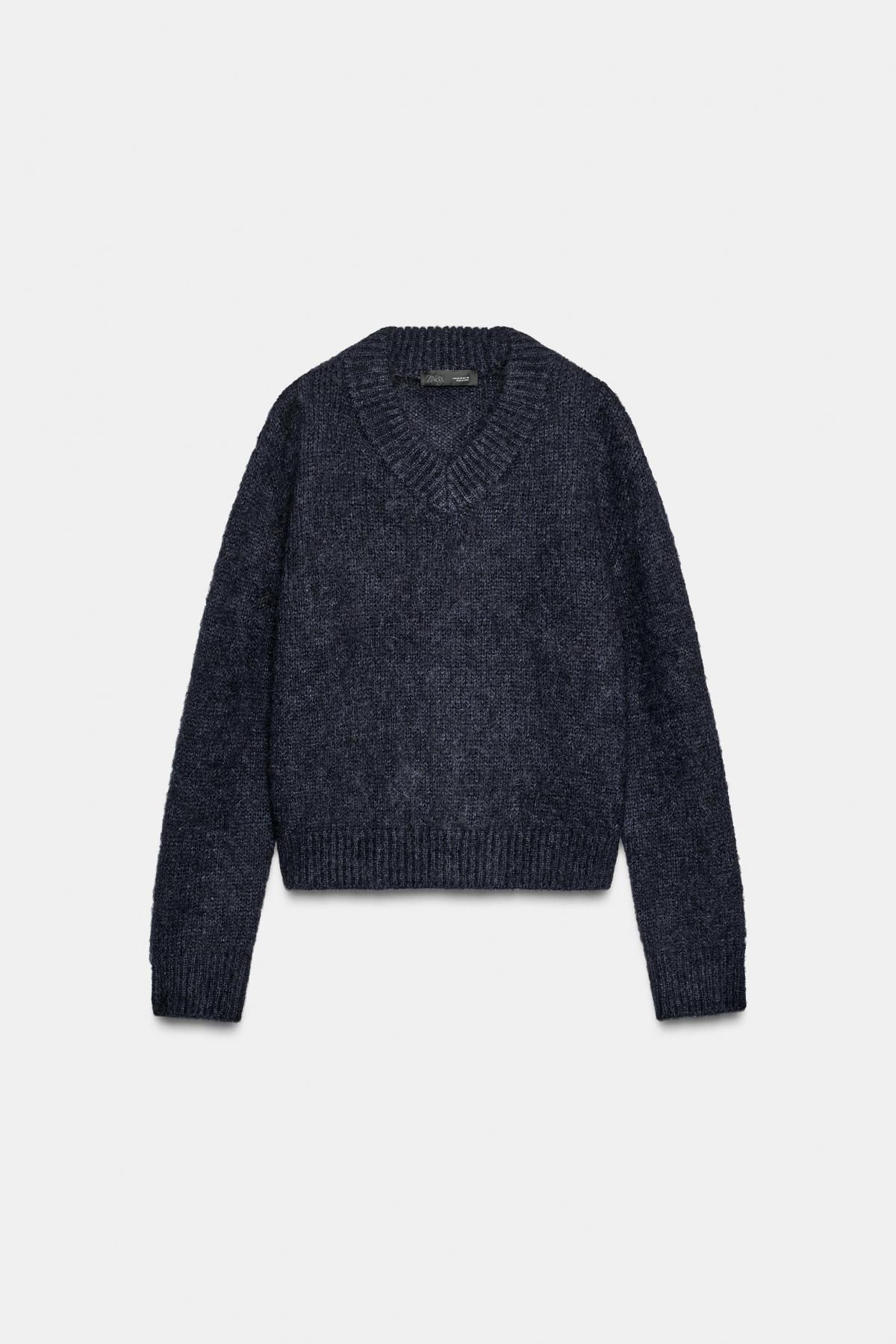 자라 프리미엄 울 알파카 브이넥 니트 스웨터 5755/118 NAVY BLUE - 메인 이미지