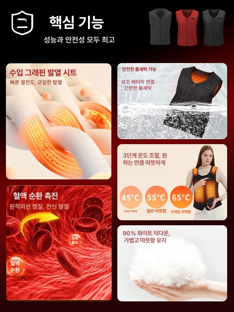 충전식 발열조끼온도제어 온열 보온 따뜻한 작업용 남성용 8구역하이넥 S - 상세 이미지 2