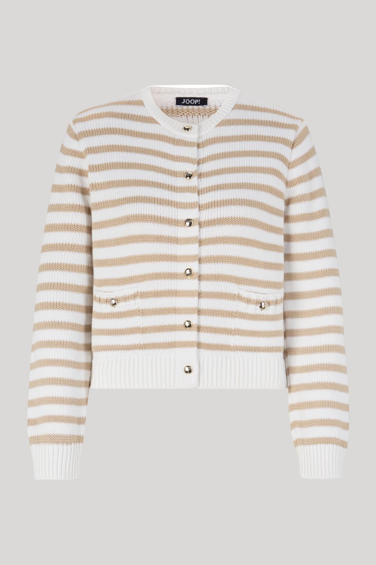 윱 스트라이프 라운드넥 니트 카디건 30047636-10019802-231 BEIGE/WEISS GESTREIFT - 메인 이미지