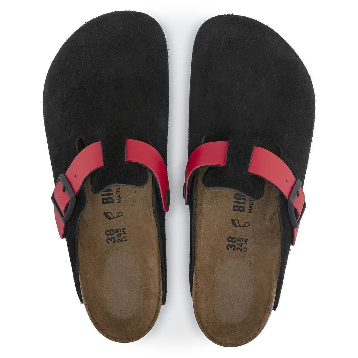 버켄스탁 보스턴 스웨이드 버코 플로 블랙 슬리퍼 1025967 BLACK / ACTIVE RED - 상세 이미지 3