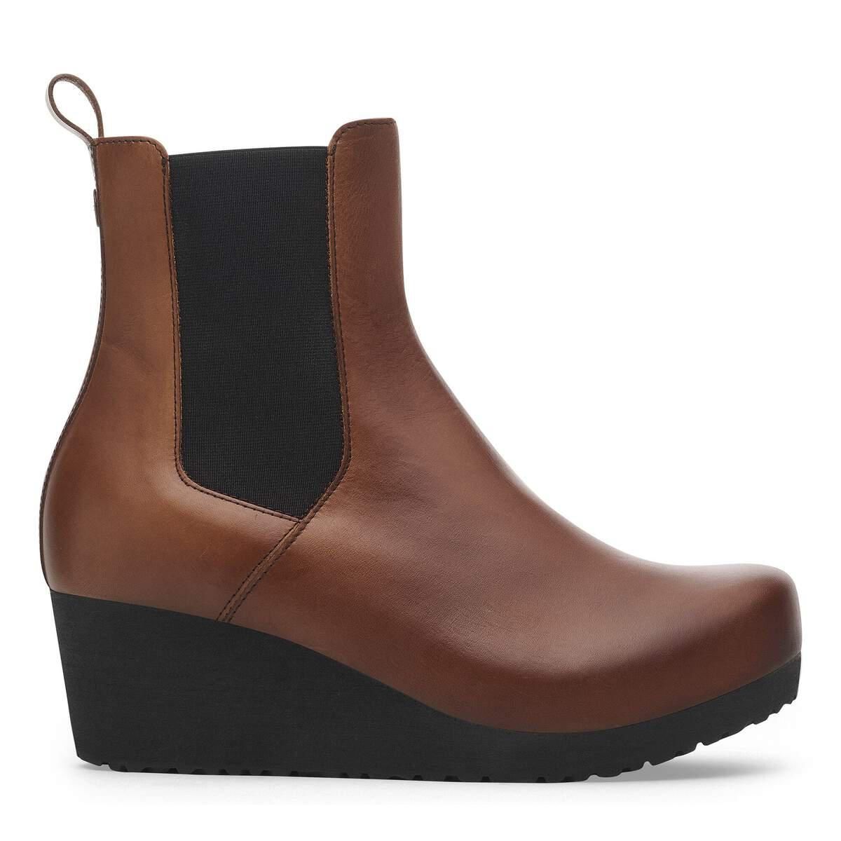 파필리오 에바 슬립온 천연가죽 웨지 앵클부츠 1028385 BLACK/COGNAC - 상품 이미지
