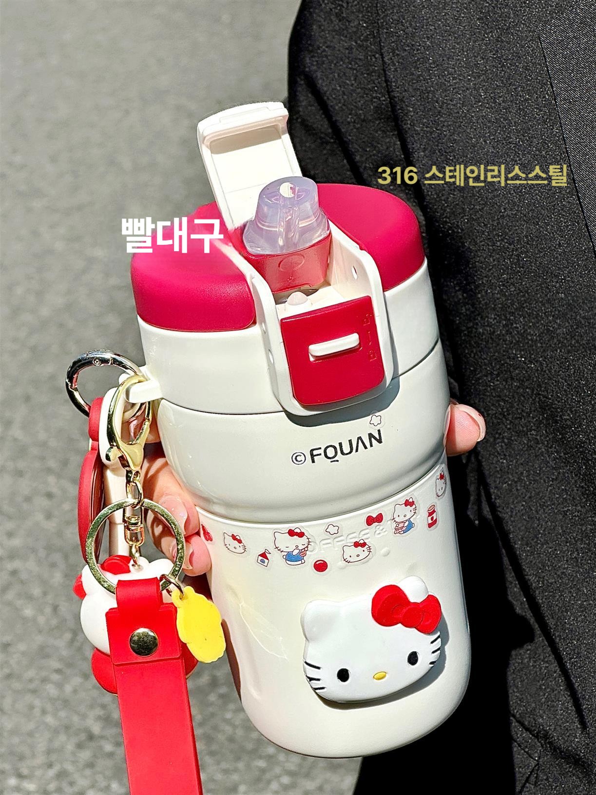 헬로키티 텀블러 보온컵 여성용 휴대용 316 스테인리스 커피 빨대컵 산리오 커피 메탈 포차코 스티커+랜덤 A - 상세 이미지 3