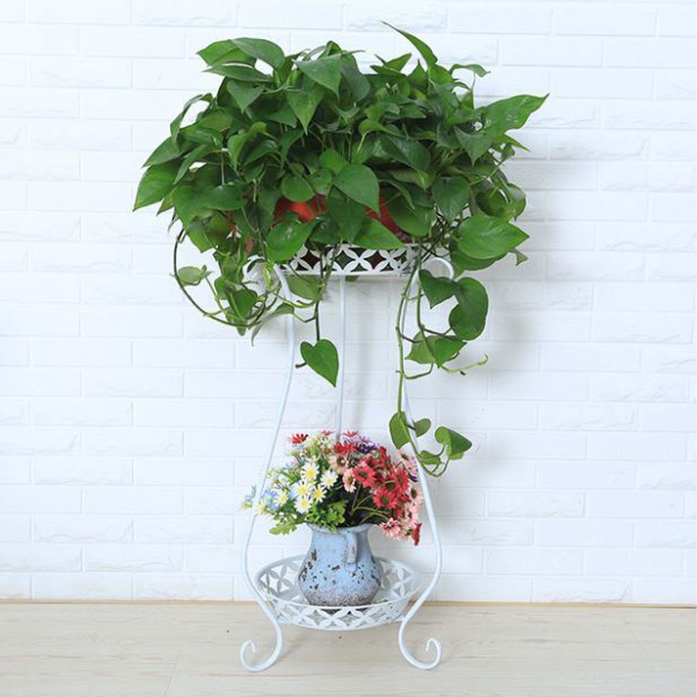 발코니 화이트 철제2단 베란다 70cm 화분받침대 - 상품 이미지
