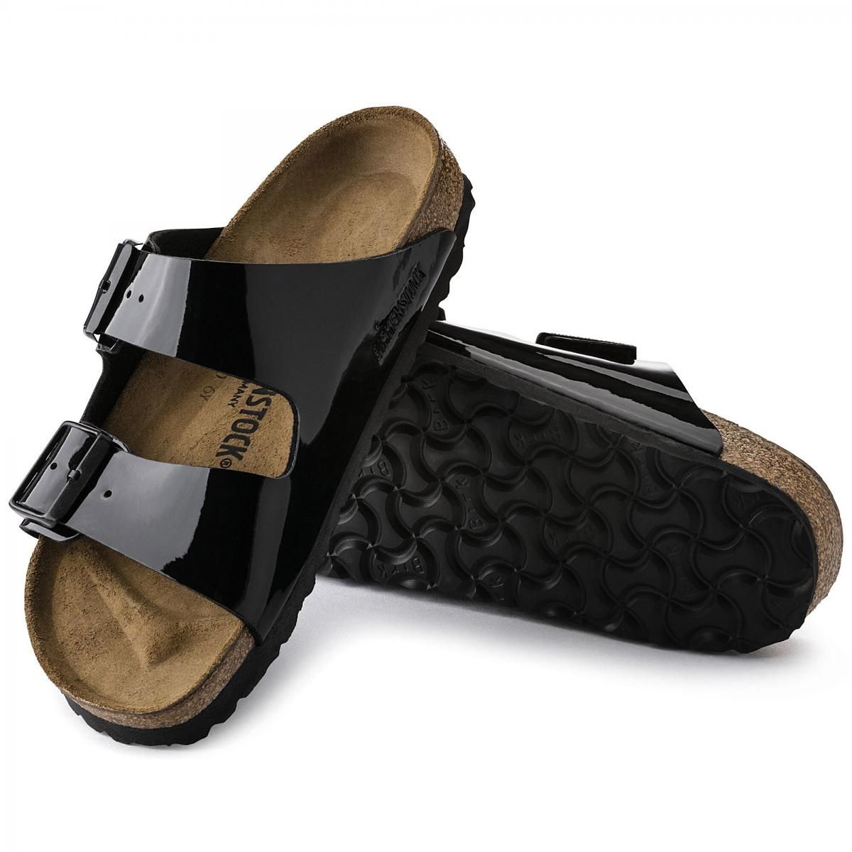 버켄스탁 글로시 스트랩 슬라이드 샌들 Arizona BirkoFlor Patent 1005291/1005292 SCHWARZ LACK - 상세 이미지 5